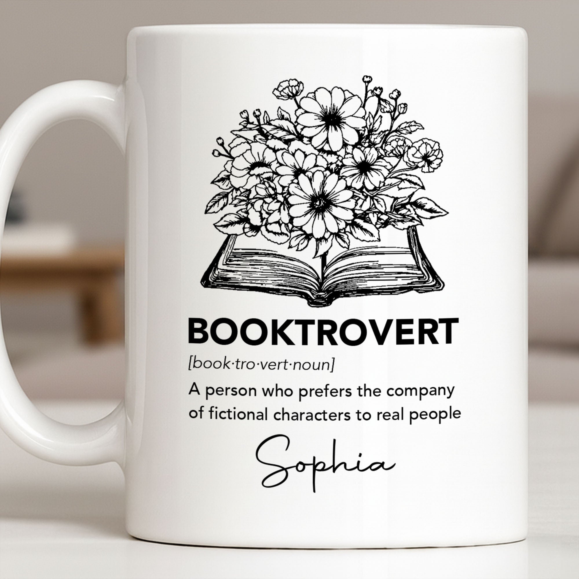Personalized Edge-to-Edge Coffee Mug Custom Flowers Gift for Book Lovers