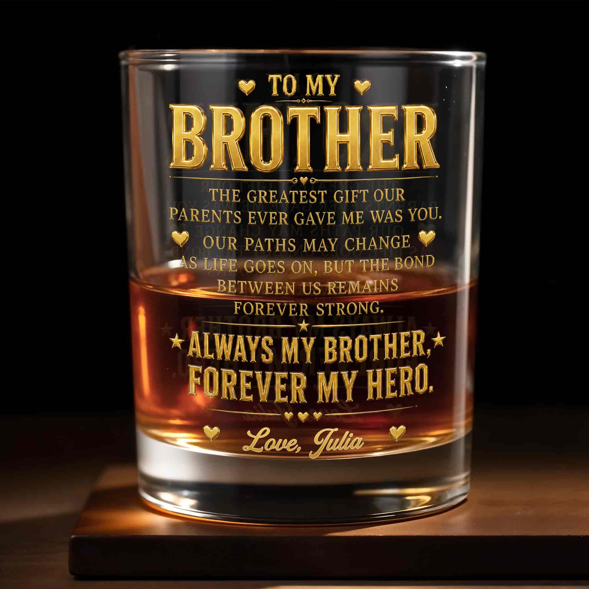 Personalized Custom Whiskey Glass Gift for Brother - 2-Sided Print