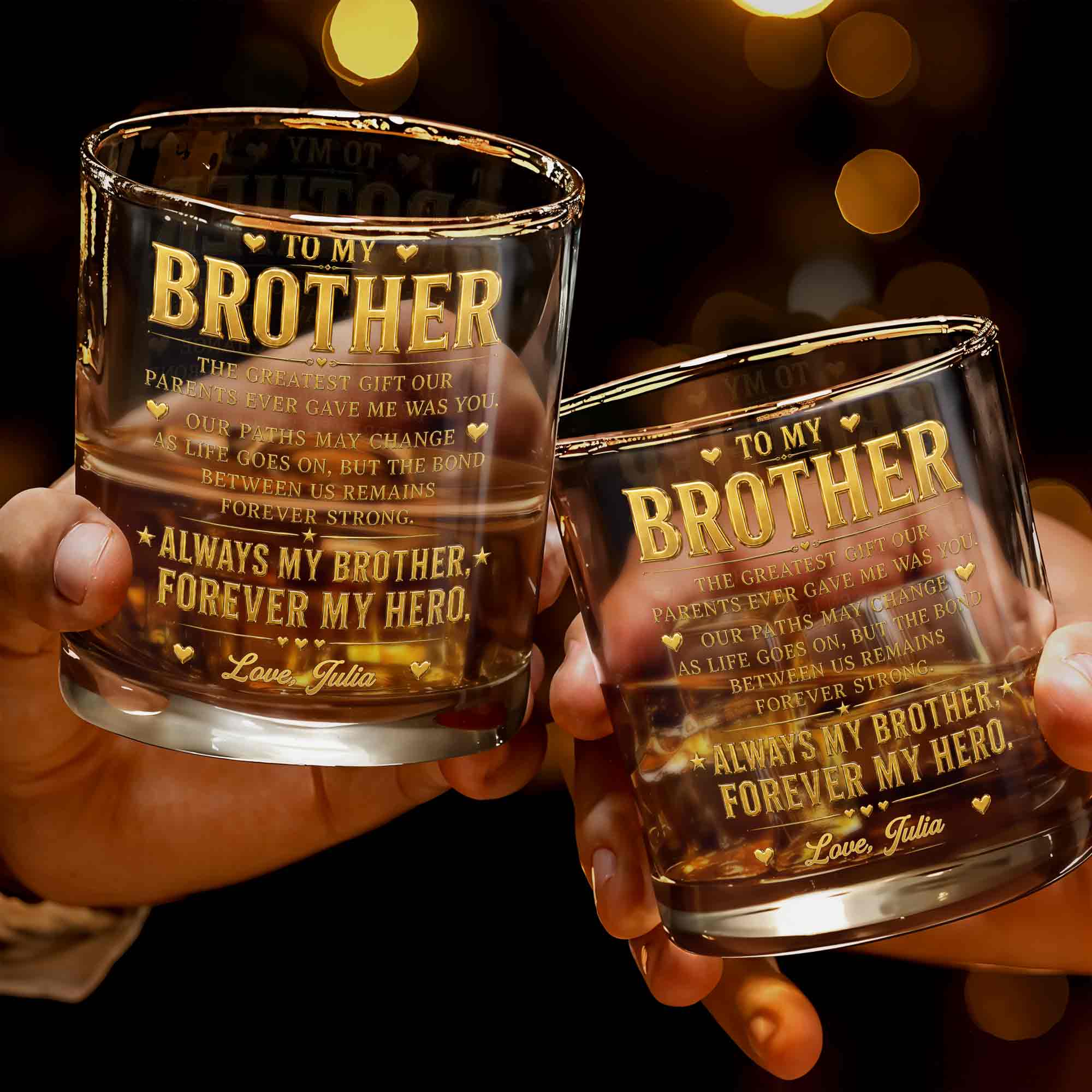 Personalized Custom Whiskey Glass Gift for Brother - 2-Sided Print
