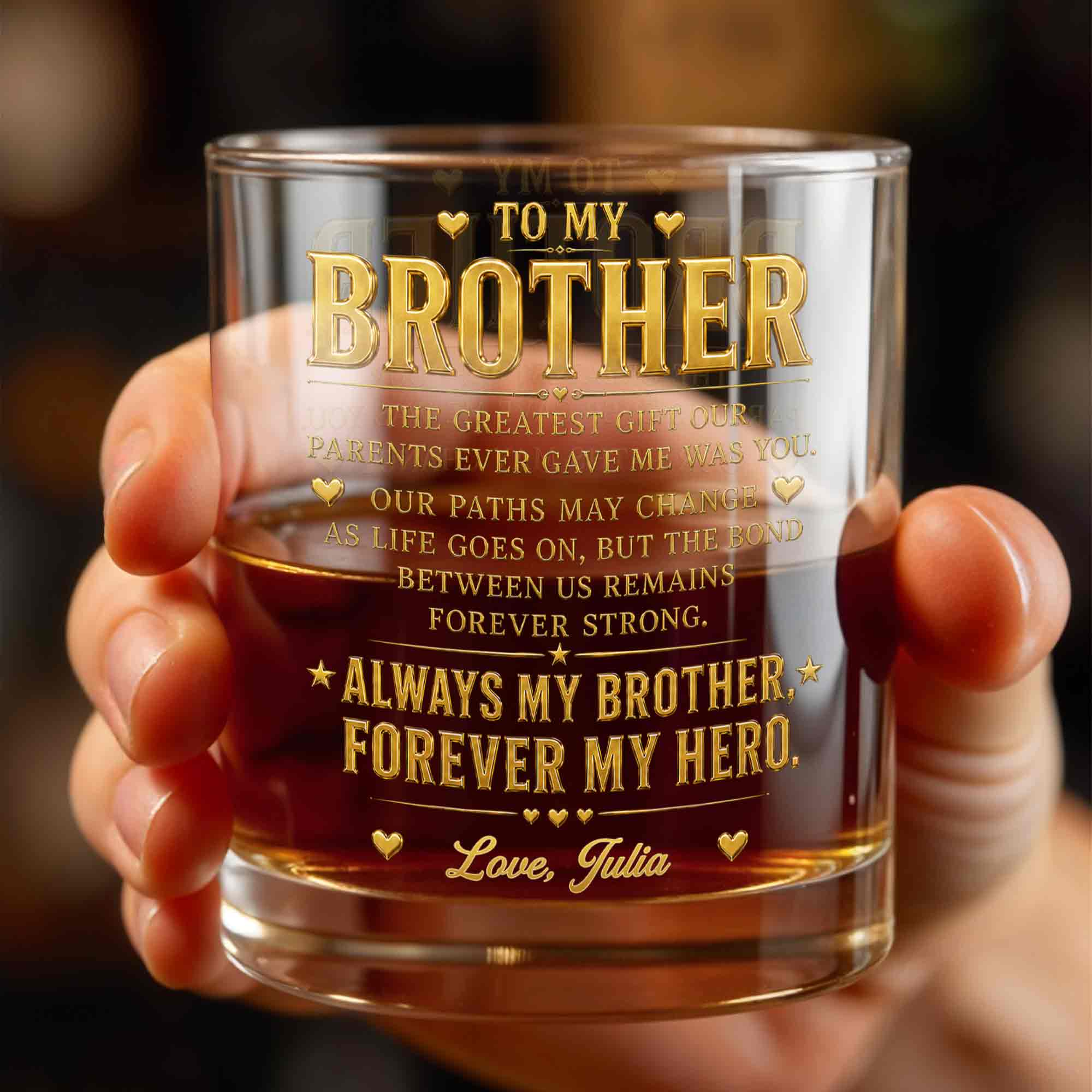 Personalized Custom Whiskey Glass Gift for Brother - 2-Sided Print