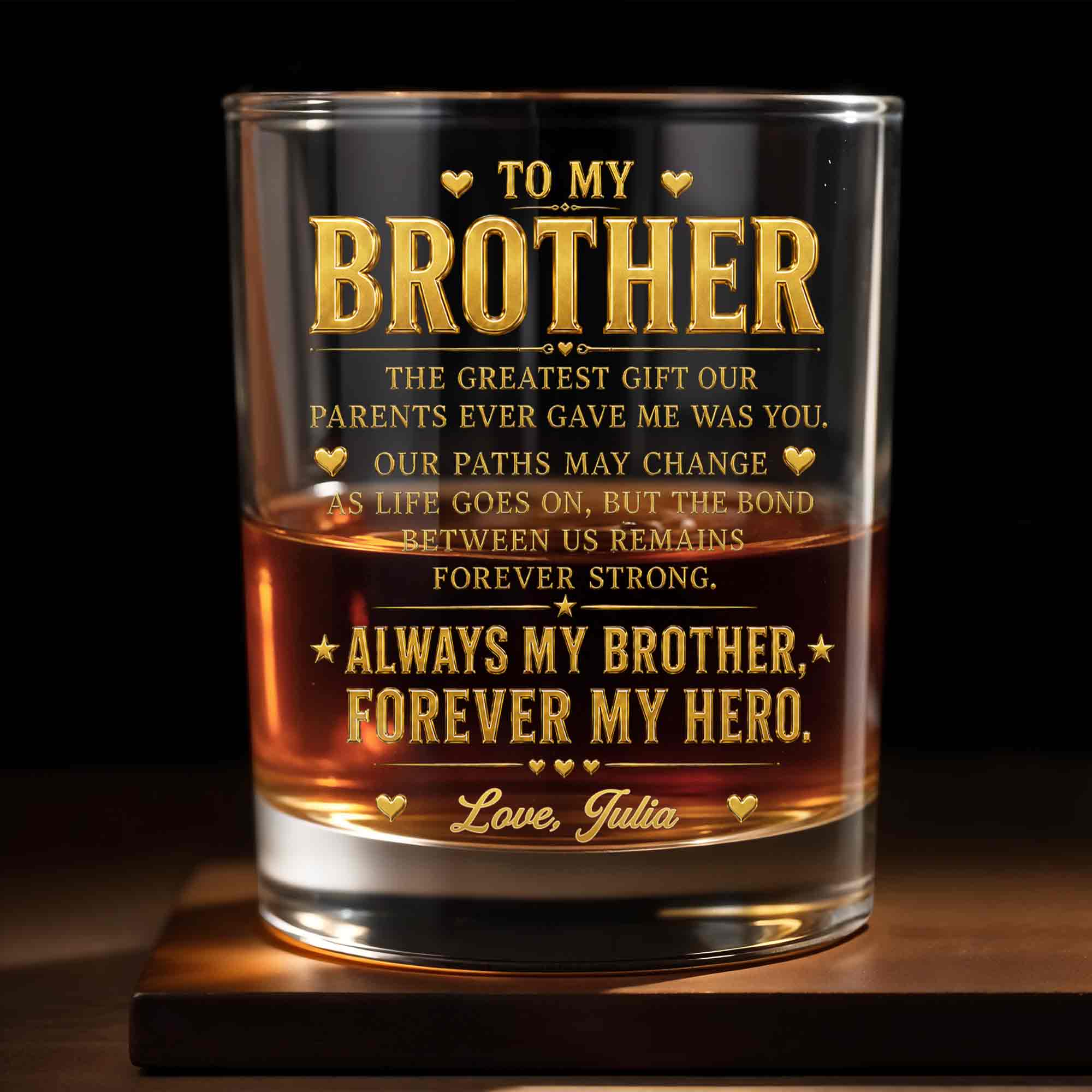 Personalized Custom Whiskey Glass Gift for Brother - 2-Sided Print