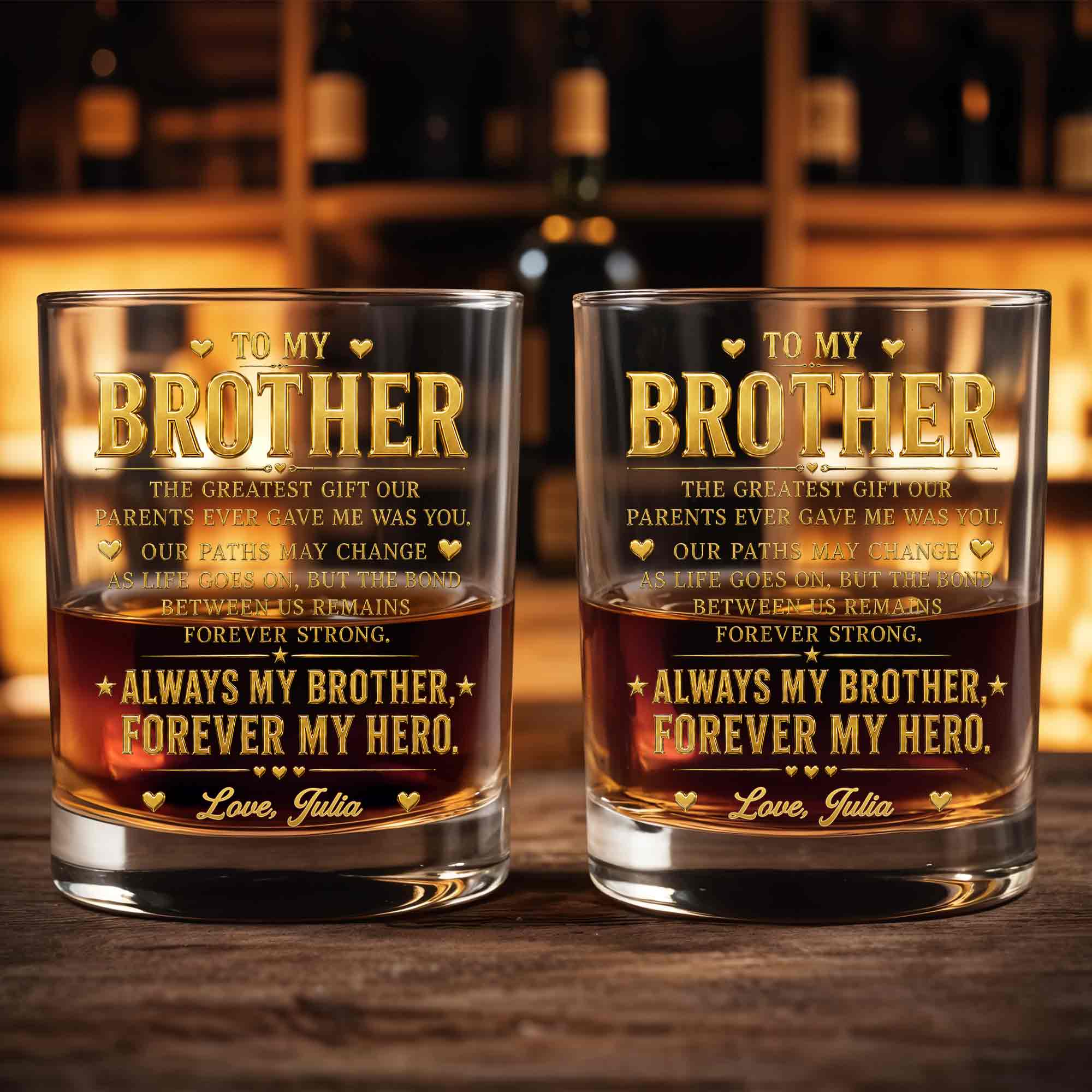 Personalized Custom Whiskey Glass Gift for Brother - 2-Sided Print