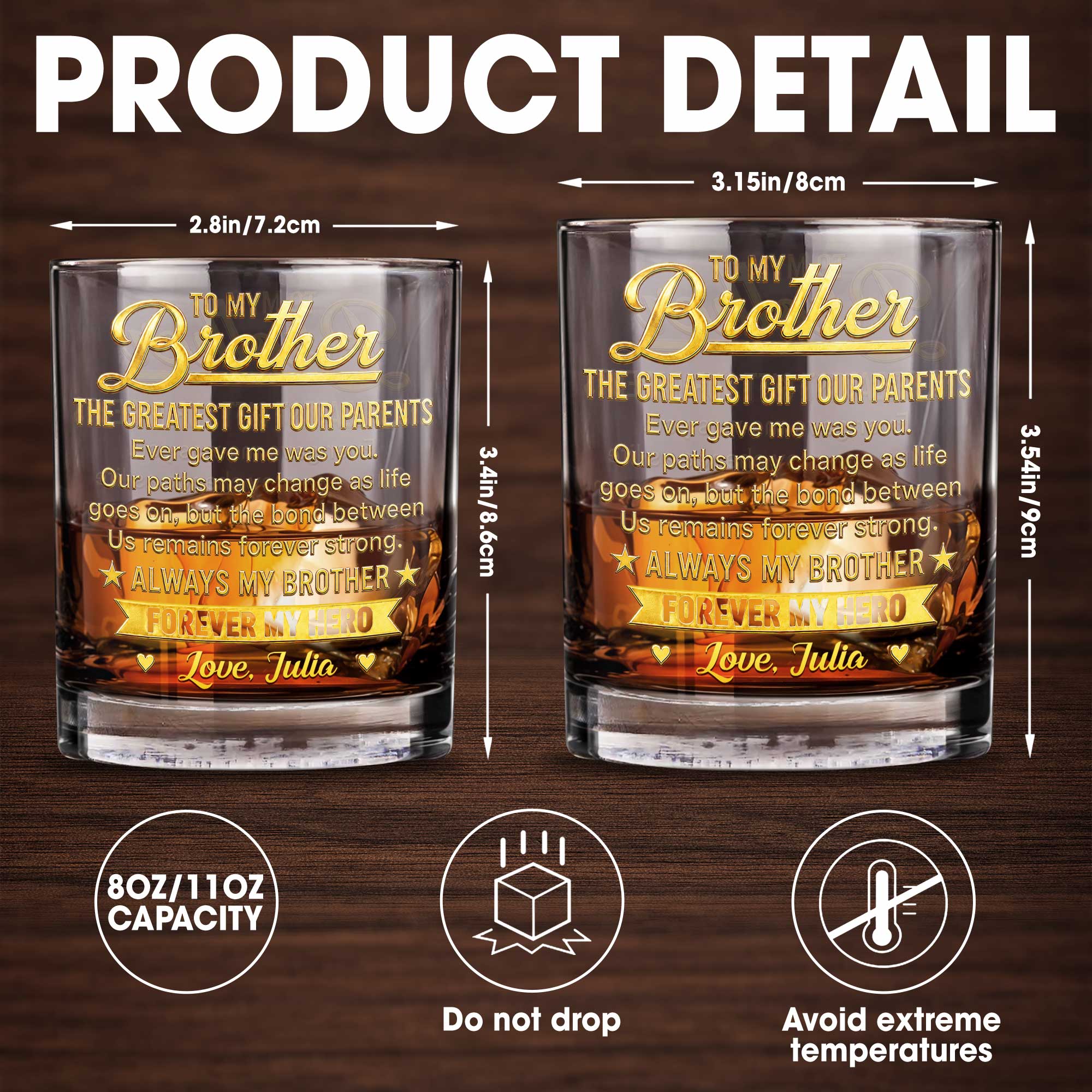 Personalized Custom Whiskey Glass Gift for Brother - 8oz & 11oz