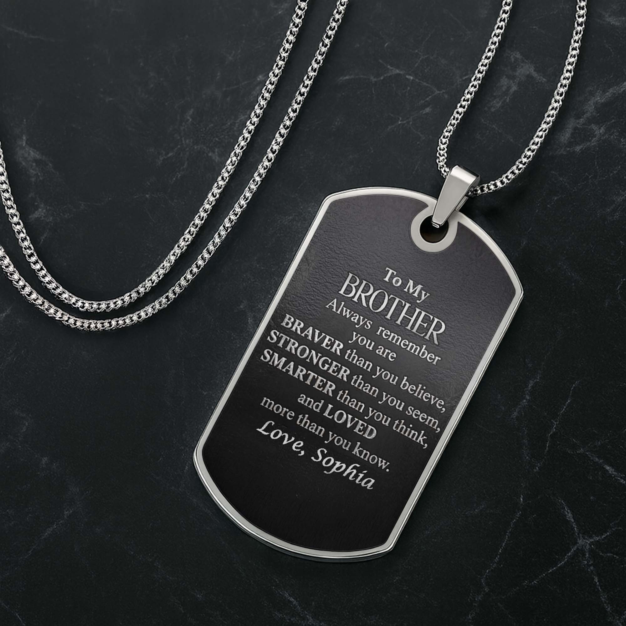 Personalized Dog Tag Necklace Custom Name Brother Gift