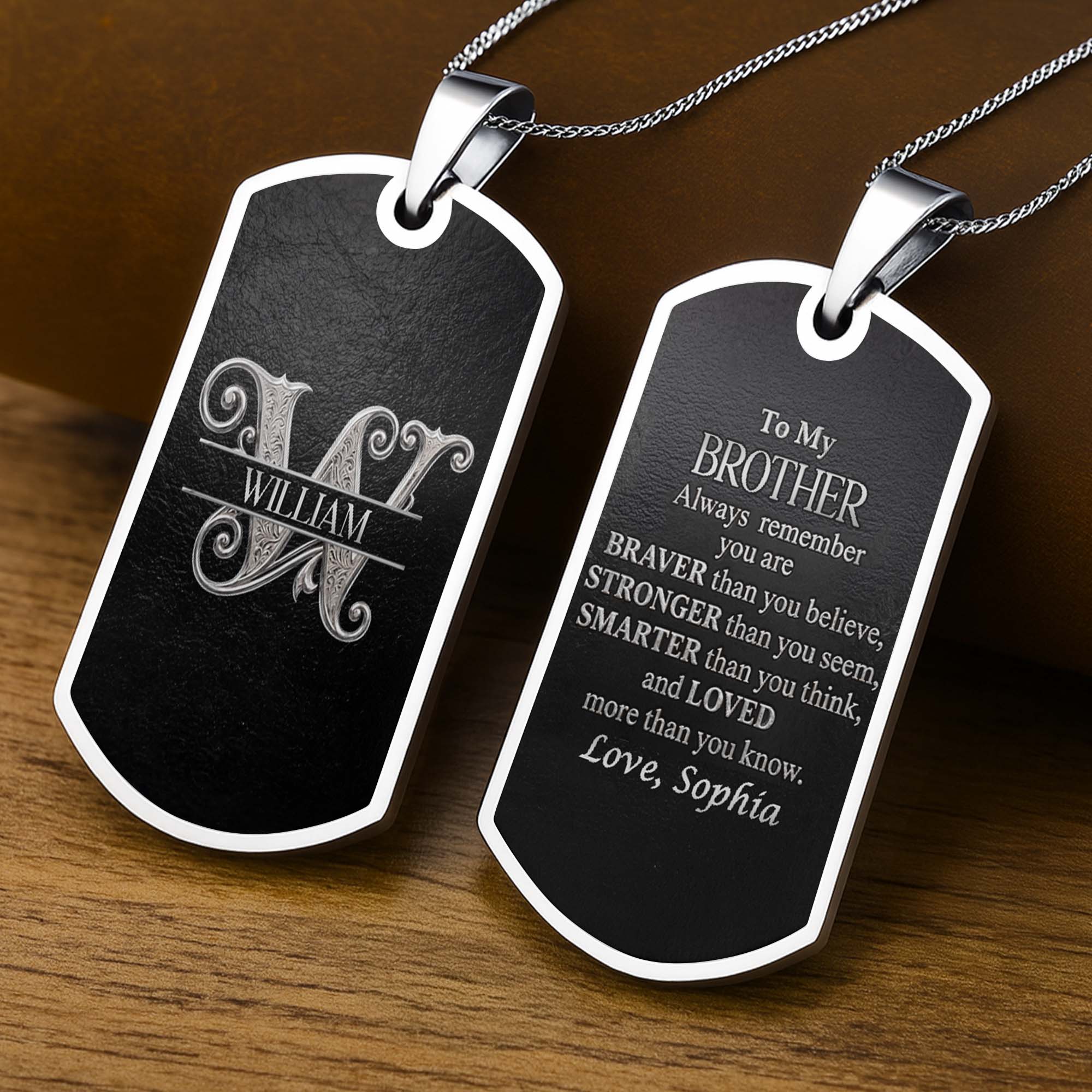 Personalized Dog Tag Necklace Custom Name Brother Gift