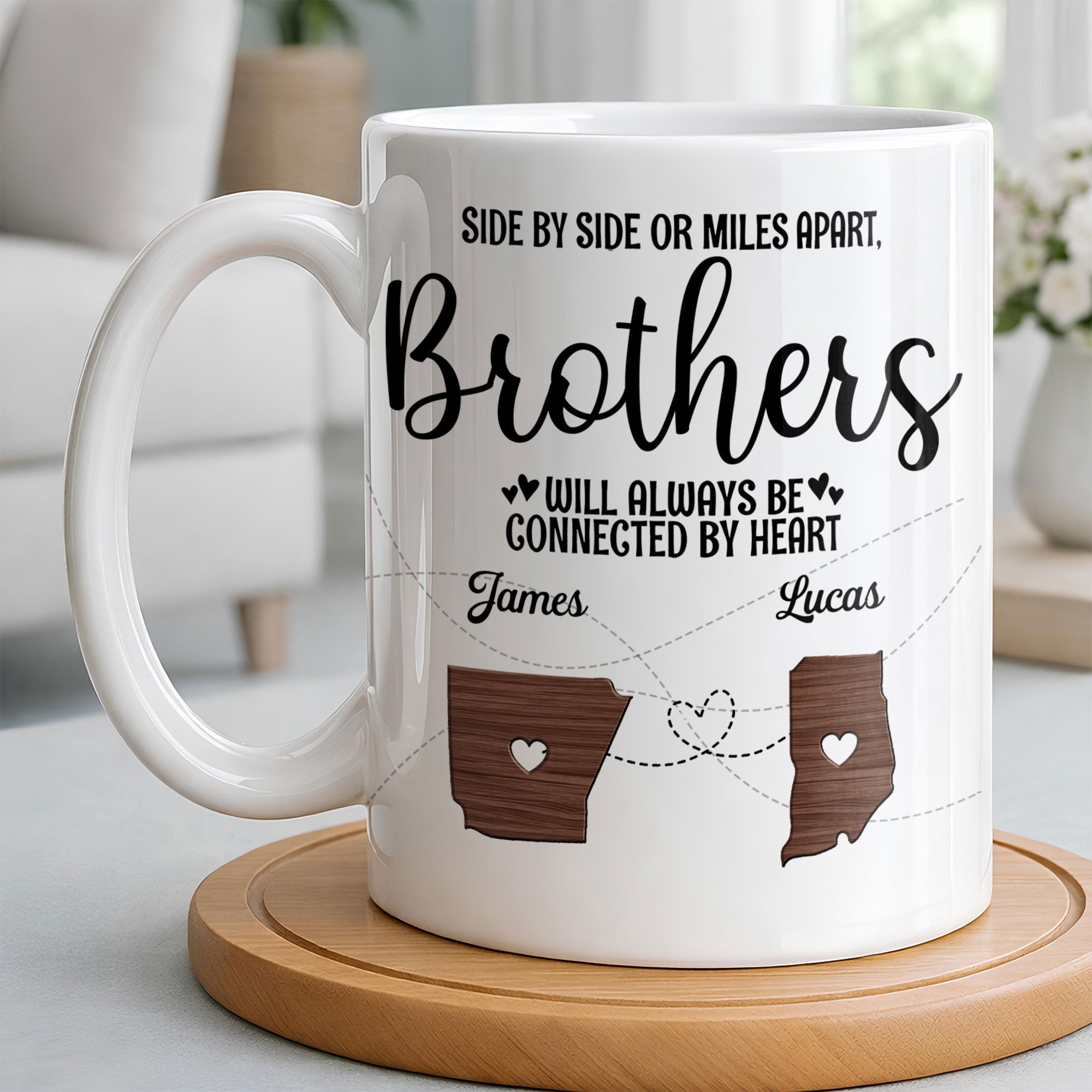 Personalized Heart Connection Mug Custom Gift for Brother
