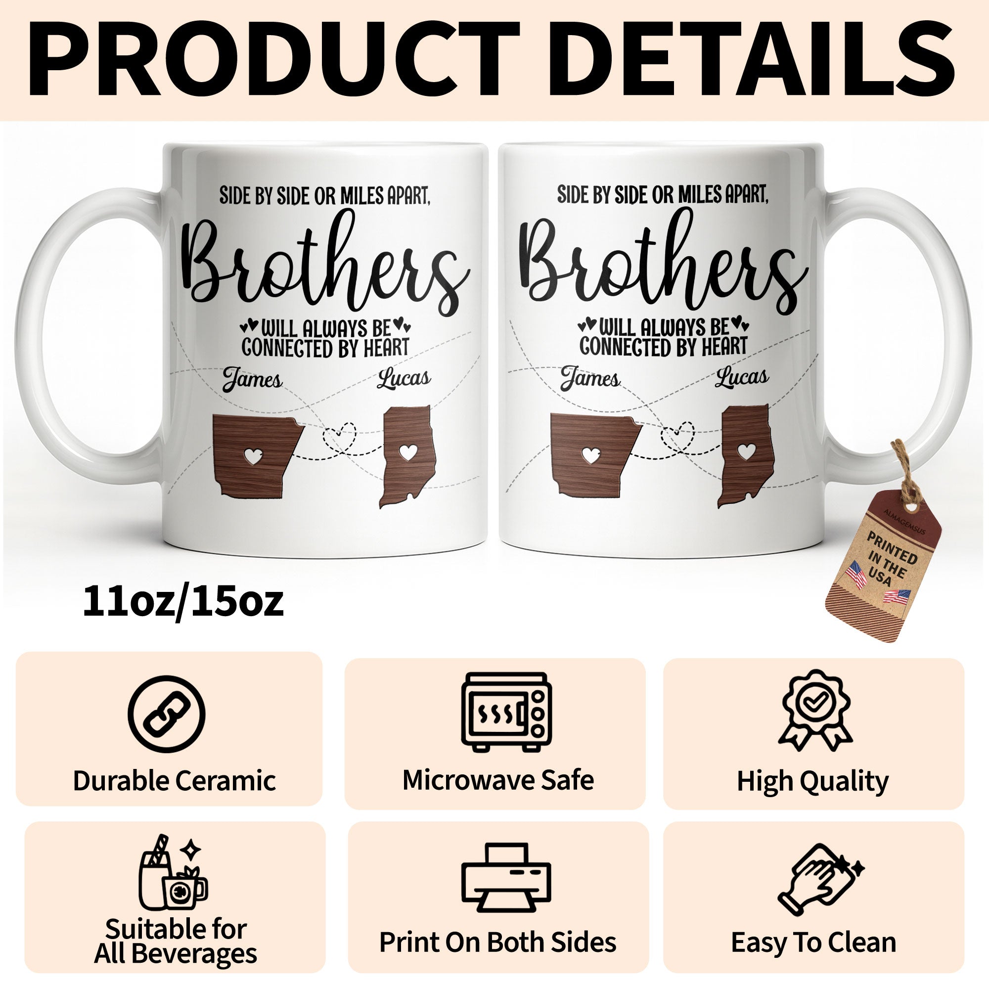 Personalized Heart Connection Mug Custom Gift for Brother