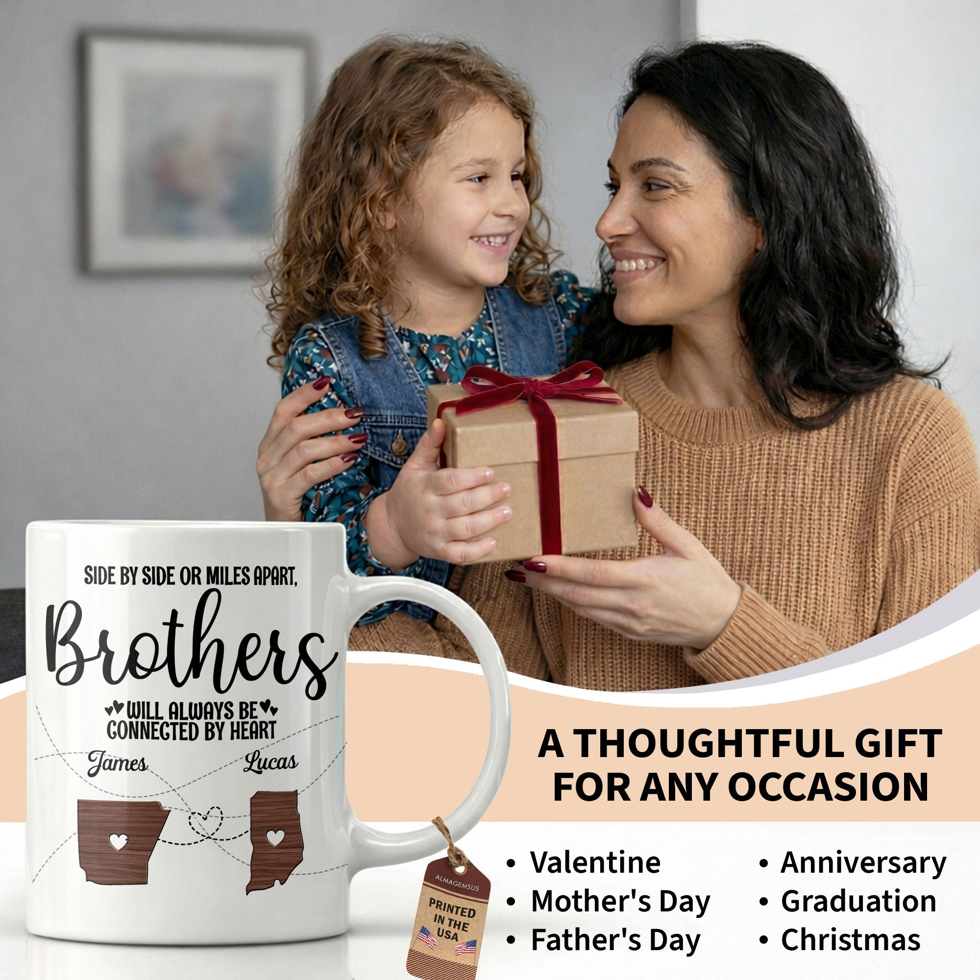 Personalized Heart Connection Mug Custom Gift for Brother