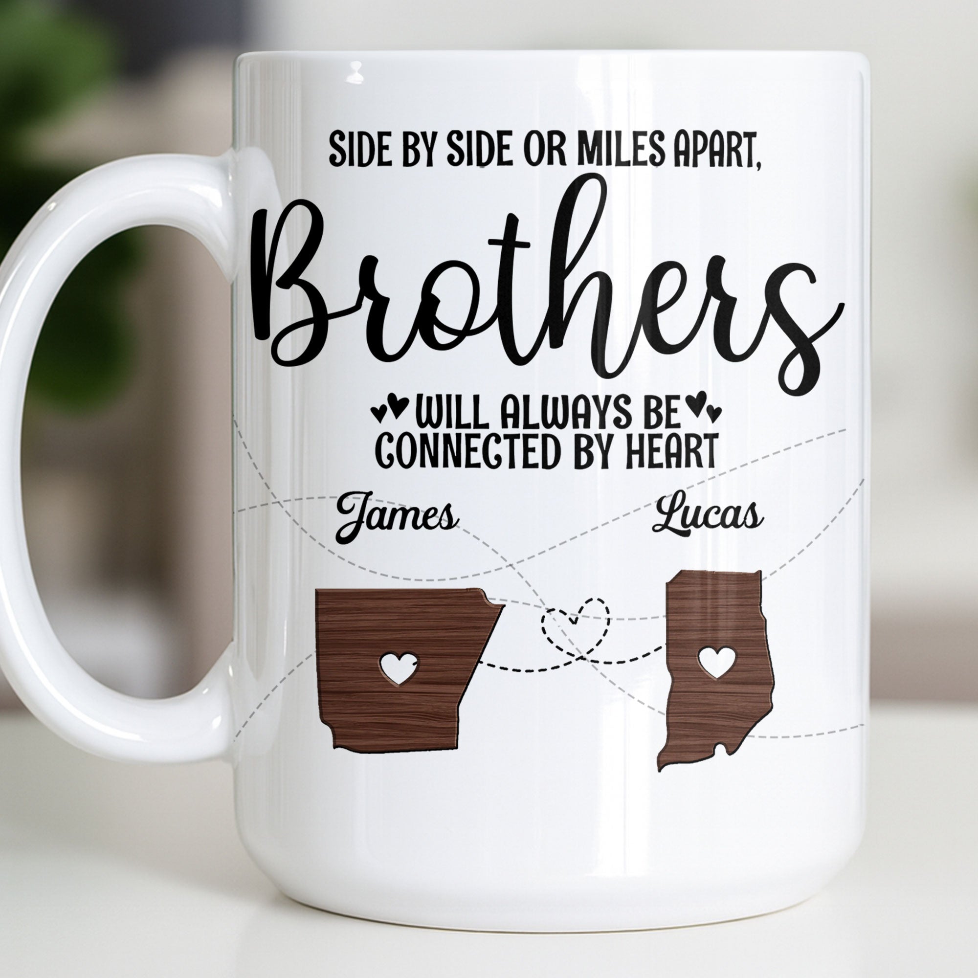 Personalized Heart Connection Mug Custom Gift for Brother