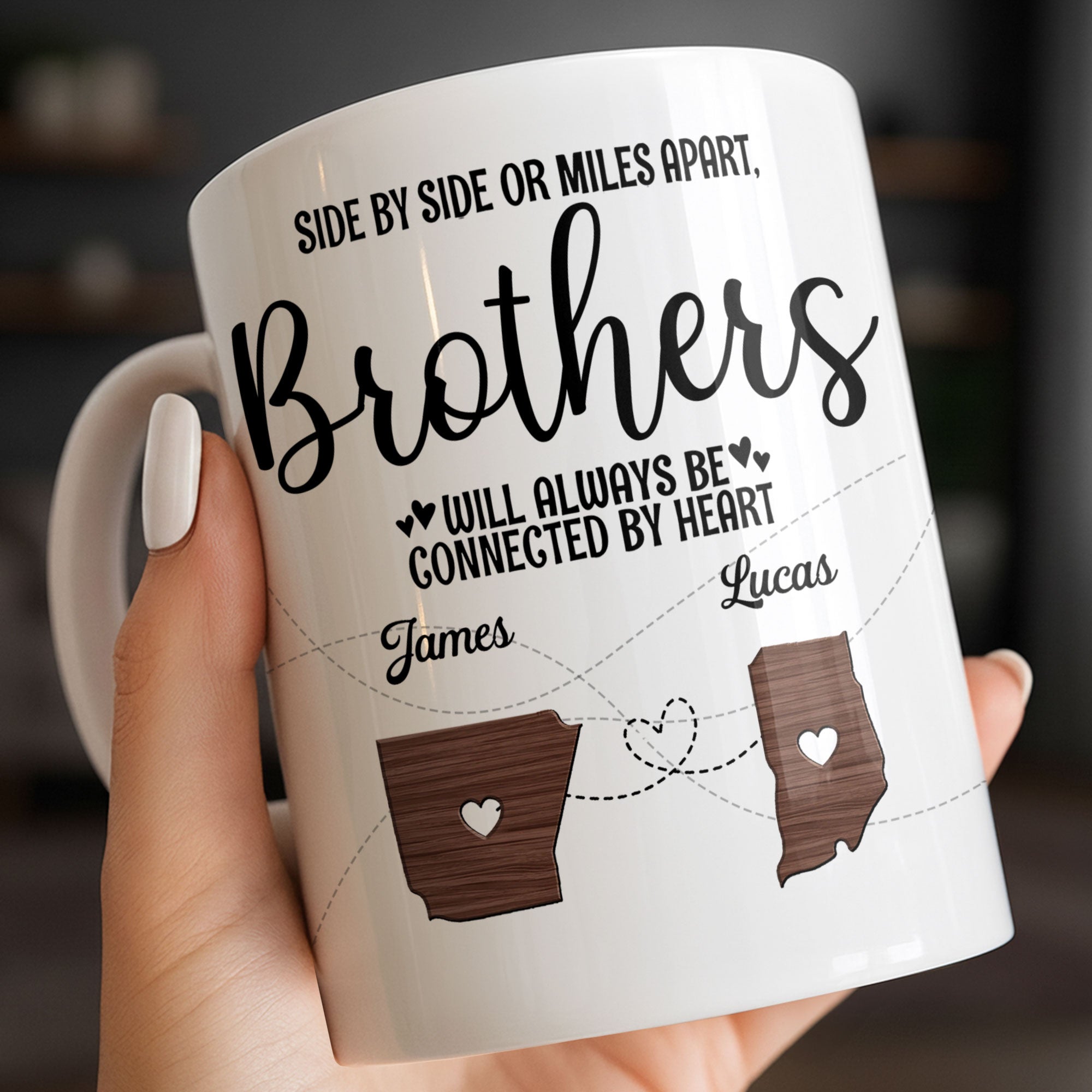 Personalized Heart Connection Mug Custom Gift for Brother
