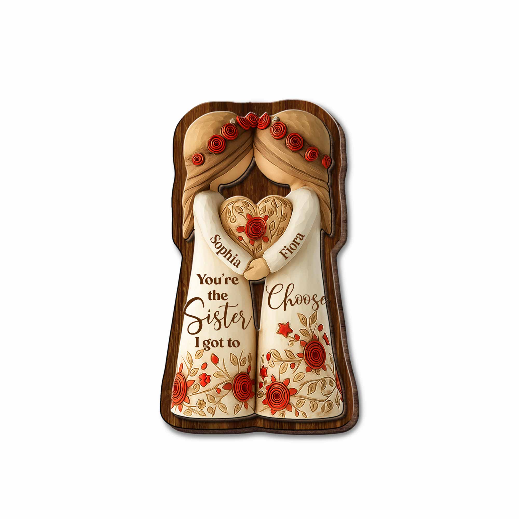 Personalized Car Visor Clip Gift for Sisters Holding Heart Flowers