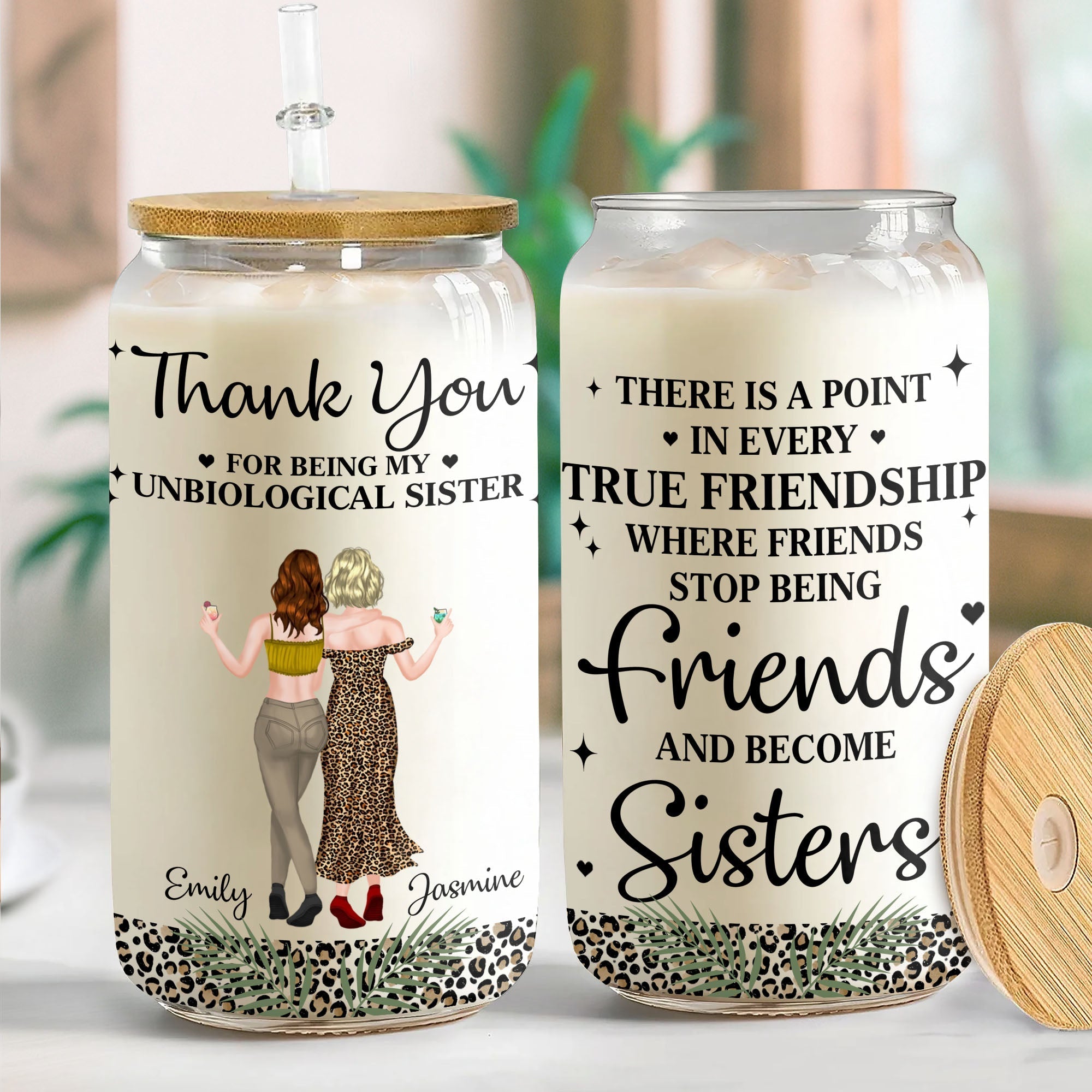 Personalized Clear Glass Can Best Friend Gift Leopard Print