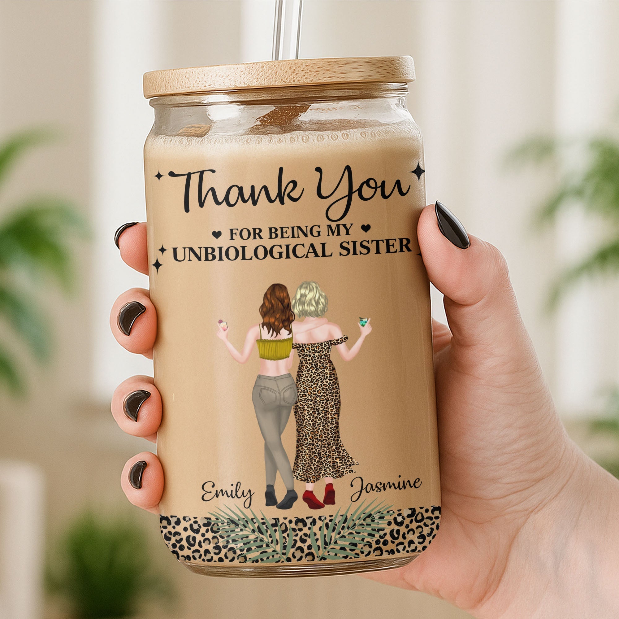 Personalized Clear Glass Can Best Friend Gift Leopard Print