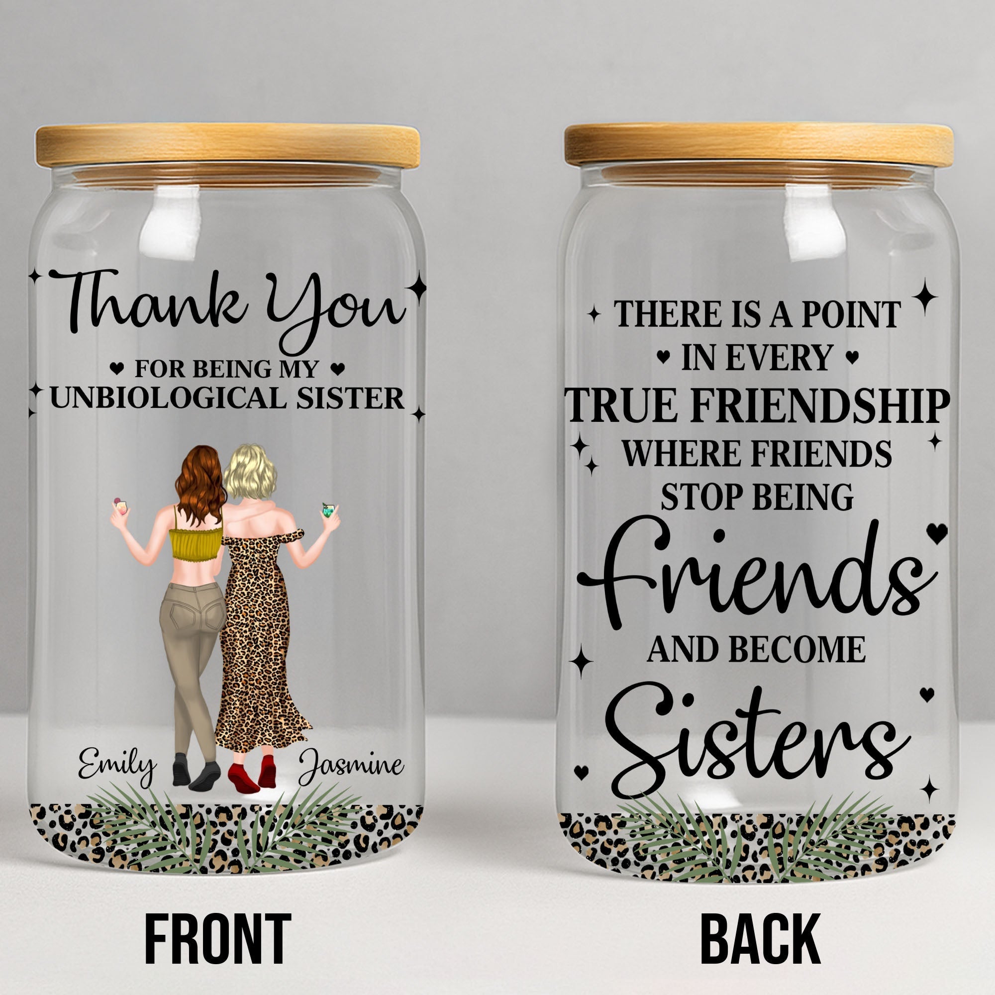 Personalized Clear Glass Can Best Friend Gift Leopard Print