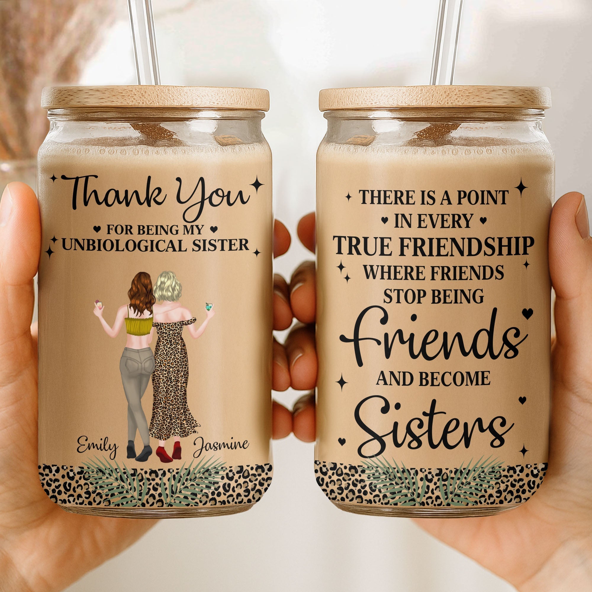 Personalized Clear Glass Can Best Friend Gift Leopard Print