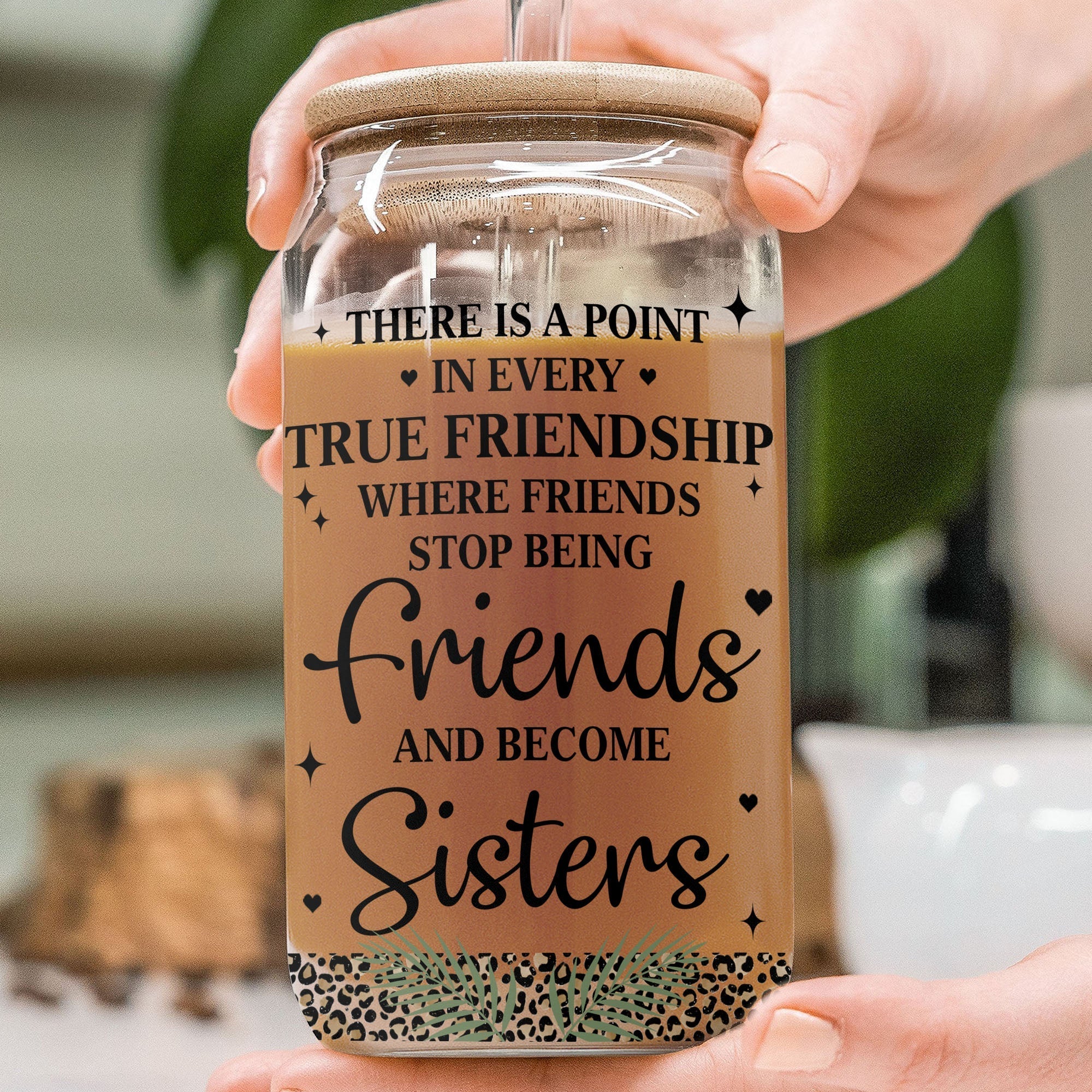 Personalized Clear Glass Can Best Friend Gift Leopard Print