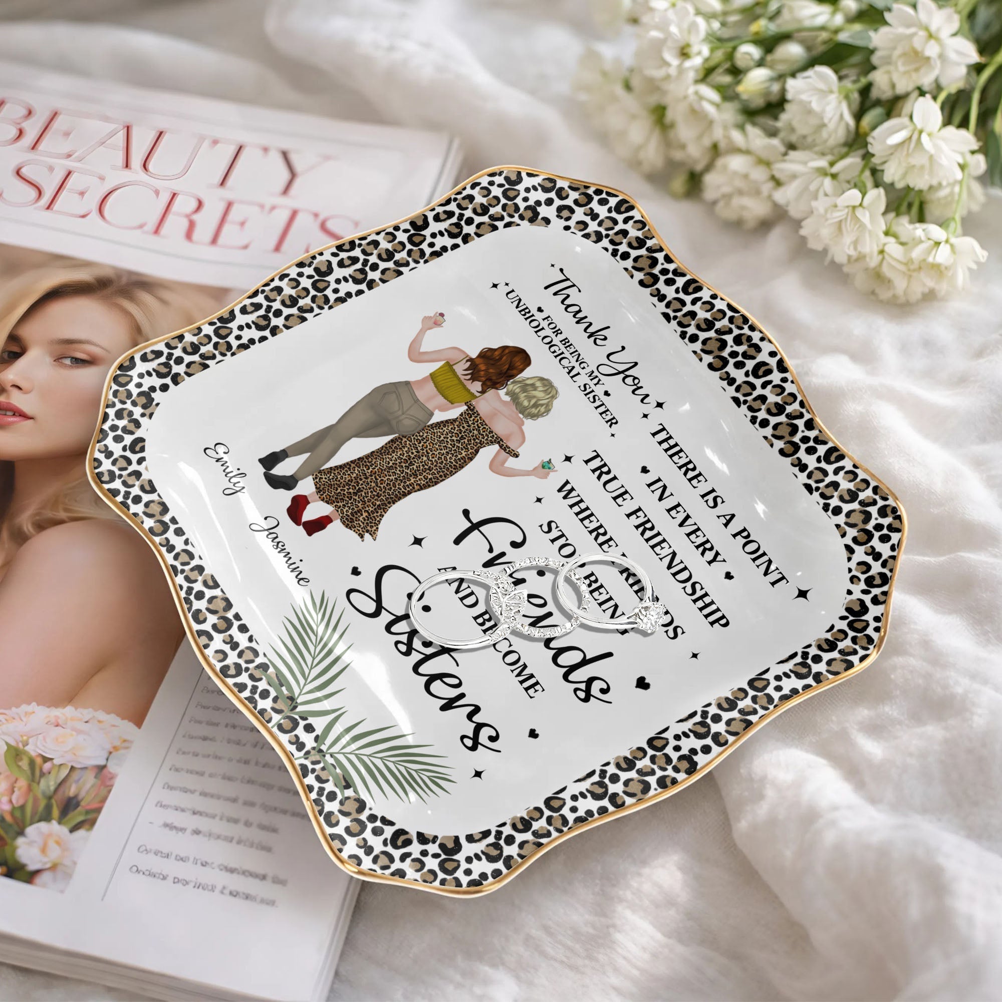 Personalized Lace Square Jewelry Dish Custom Name Gift for Besties