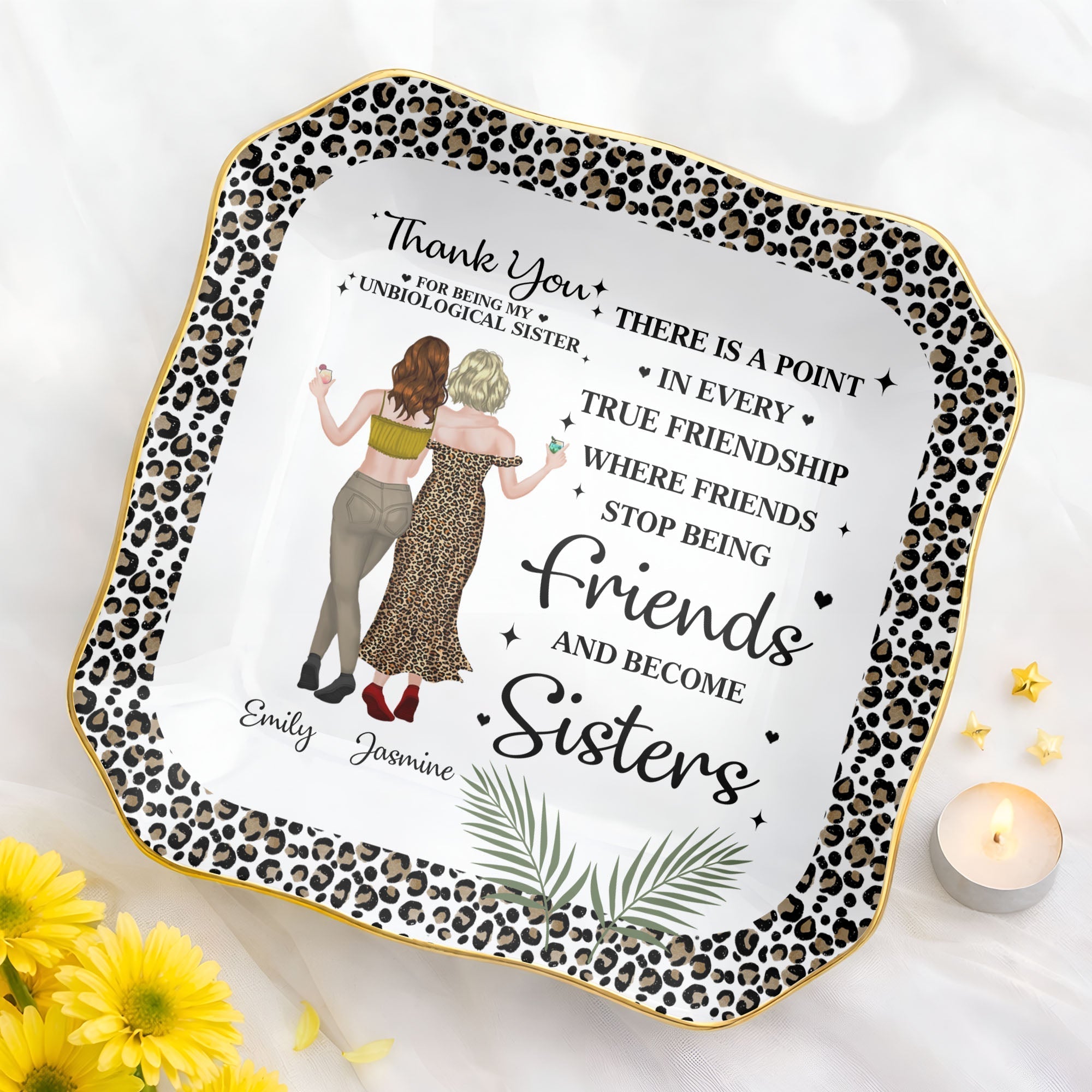 Personalized Lace Square Jewelry Dish Custom Name Gift for Besties