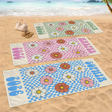 Load image into Gallery viewer, Personalized Groovy Beach Towel Custom Name Floral Gift
