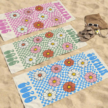 Load image into Gallery viewer, Personalized Groovy Beach Towel Custom Name Floral Gift
