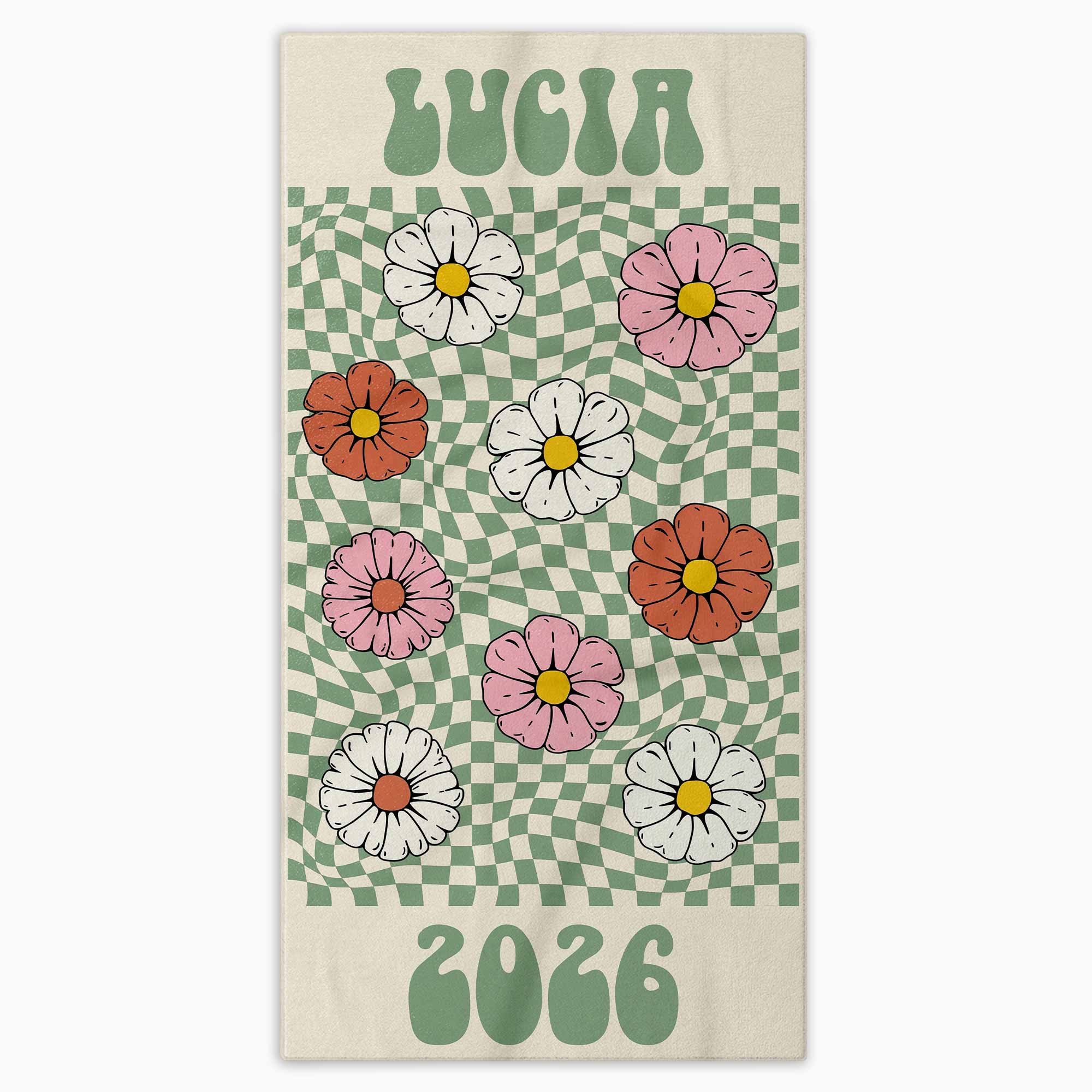 Personalized Groovy Beach Towel Custom Name Floral Gift
