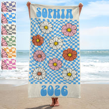Load image into Gallery viewer, Personalized Groovy Beach Towel Custom Name Floral Gift
