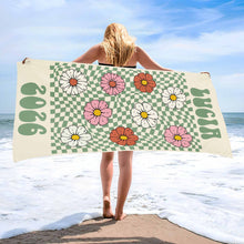 Load image into Gallery viewer, Personalized Groovy Beach Towel Custom Name Floral Gift
