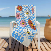 Load image into Gallery viewer, Personalized Groovy Beach Towel Custom Name Floral Gift

