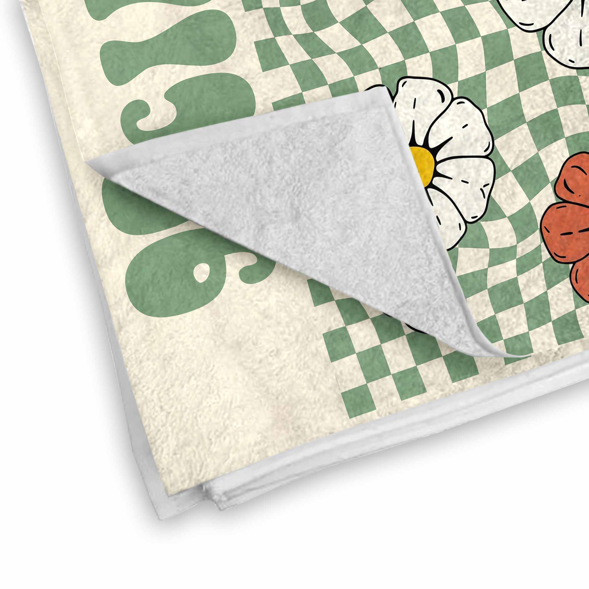 Personalized Groovy Beach Towel Custom Name Floral Gift