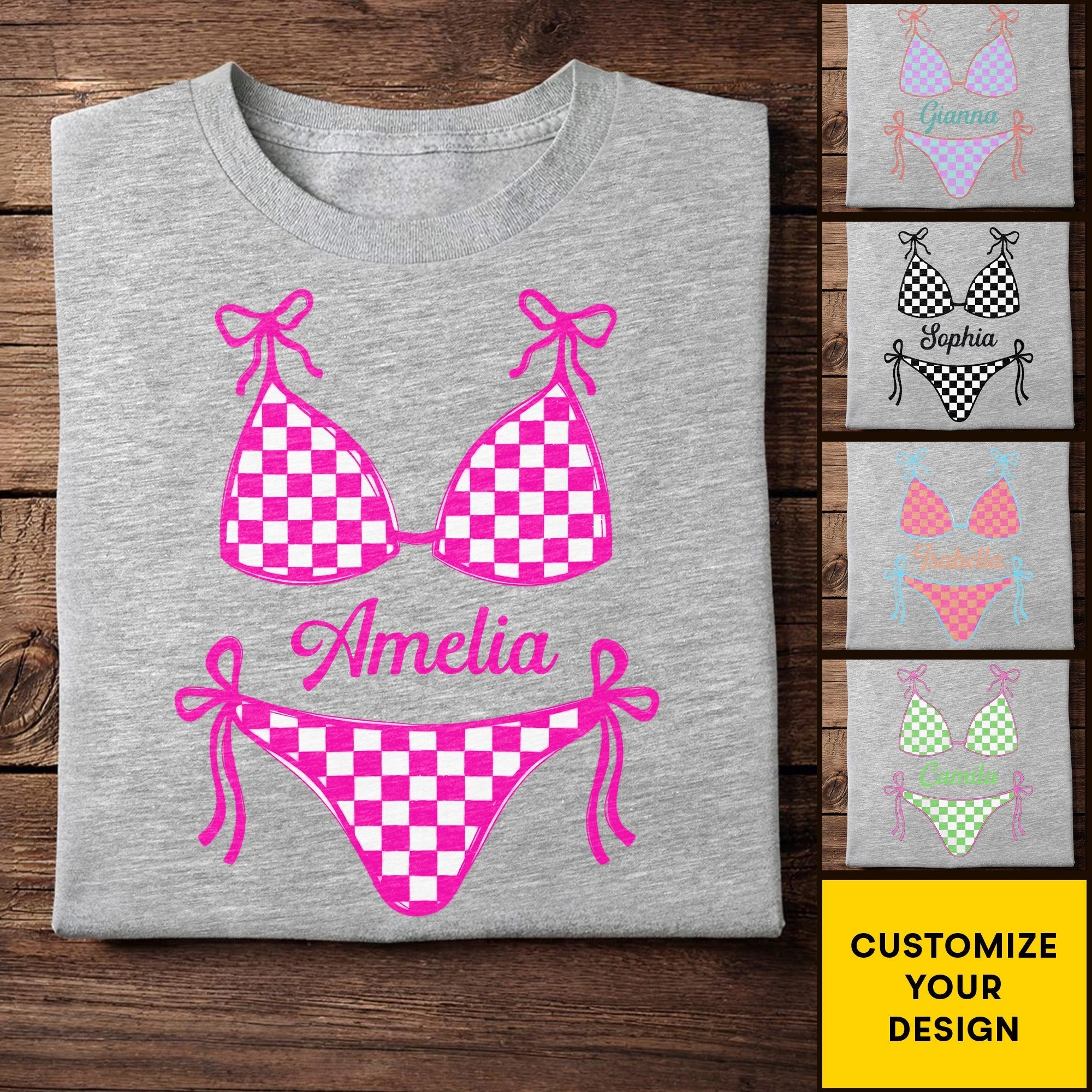 Personalized Checkered Swimsuit T-shirt & Hoodie Gift for Friends