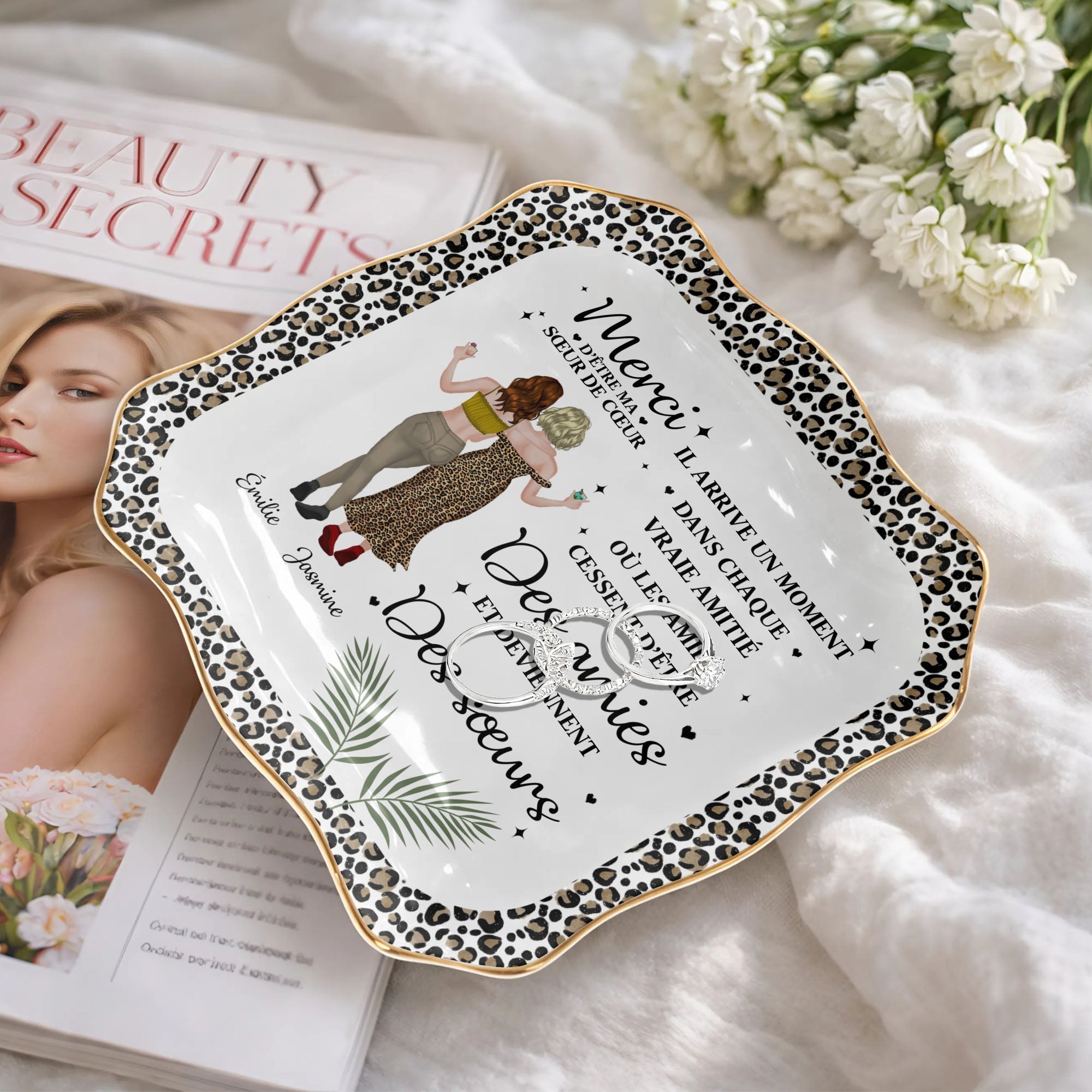 Personalized Lace Square Jewelry Dish Custom Name Gift for Best Friend