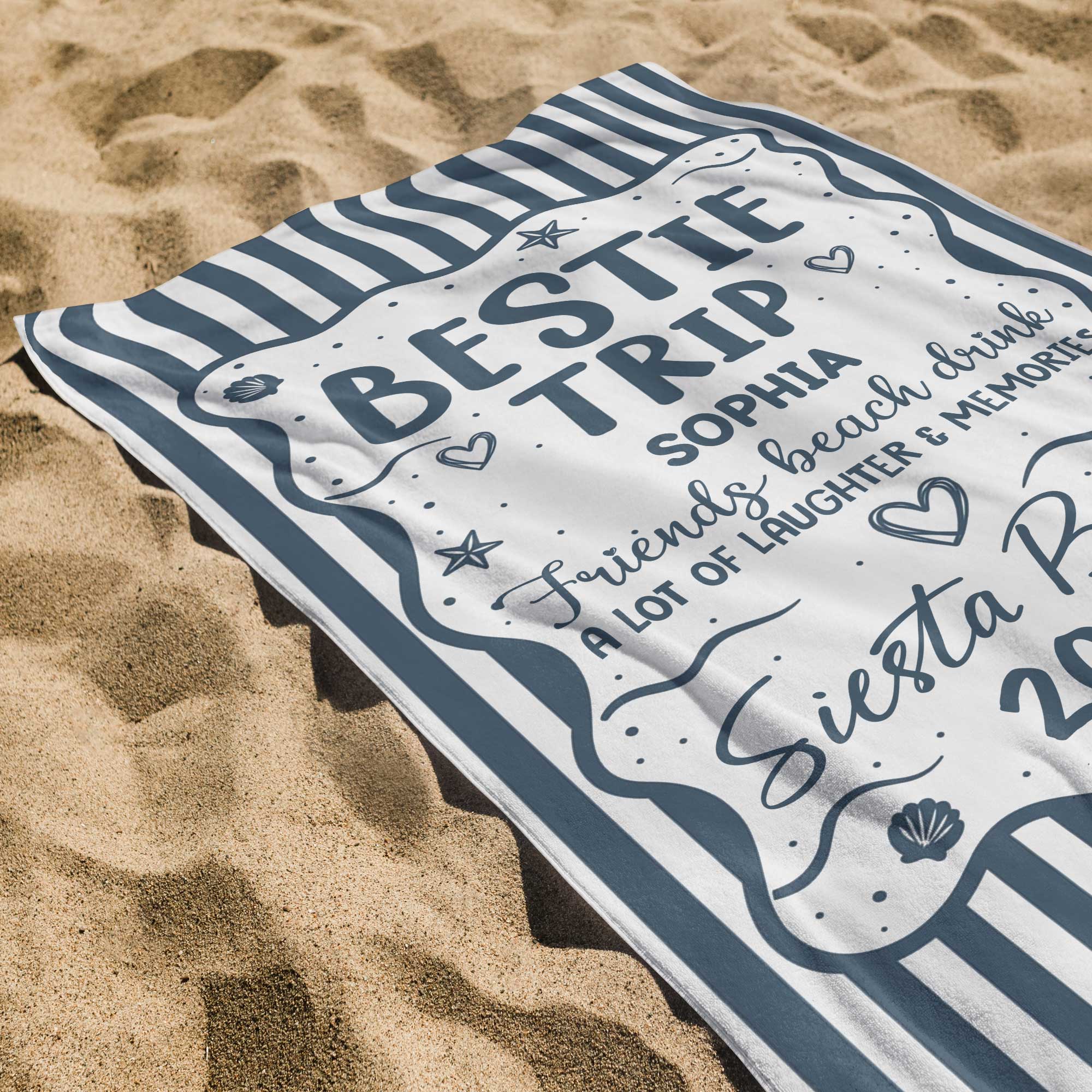 Personalized Beach Towel Custom Name for Best Friends Gift