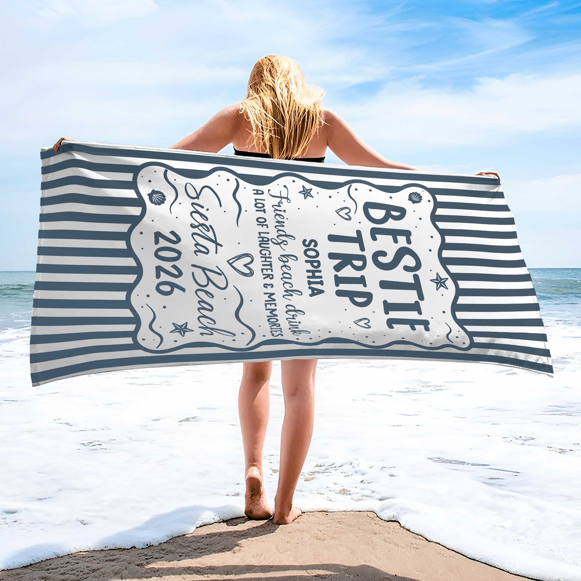Personalized Beach Towel Custom Name for Best Friends Gift