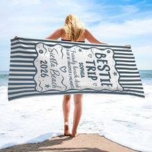 Load image into Gallery viewer, Personalized Beach Towel Custom Name for Best Friends Gift
