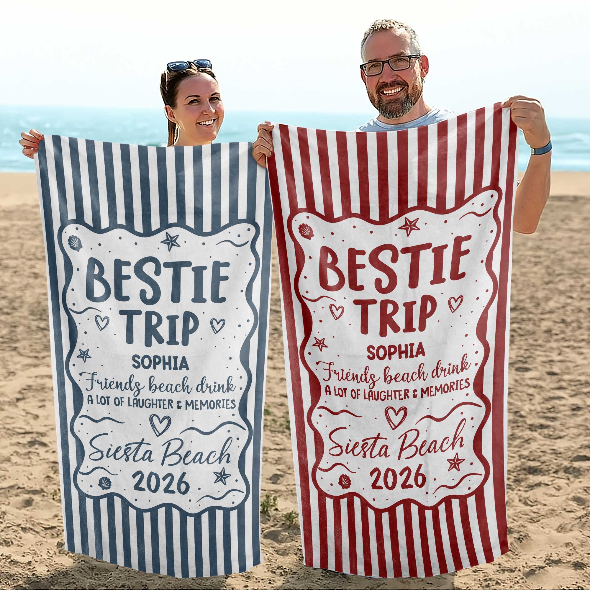 Personalized Beach Towel Custom Name for Best Friends Gift