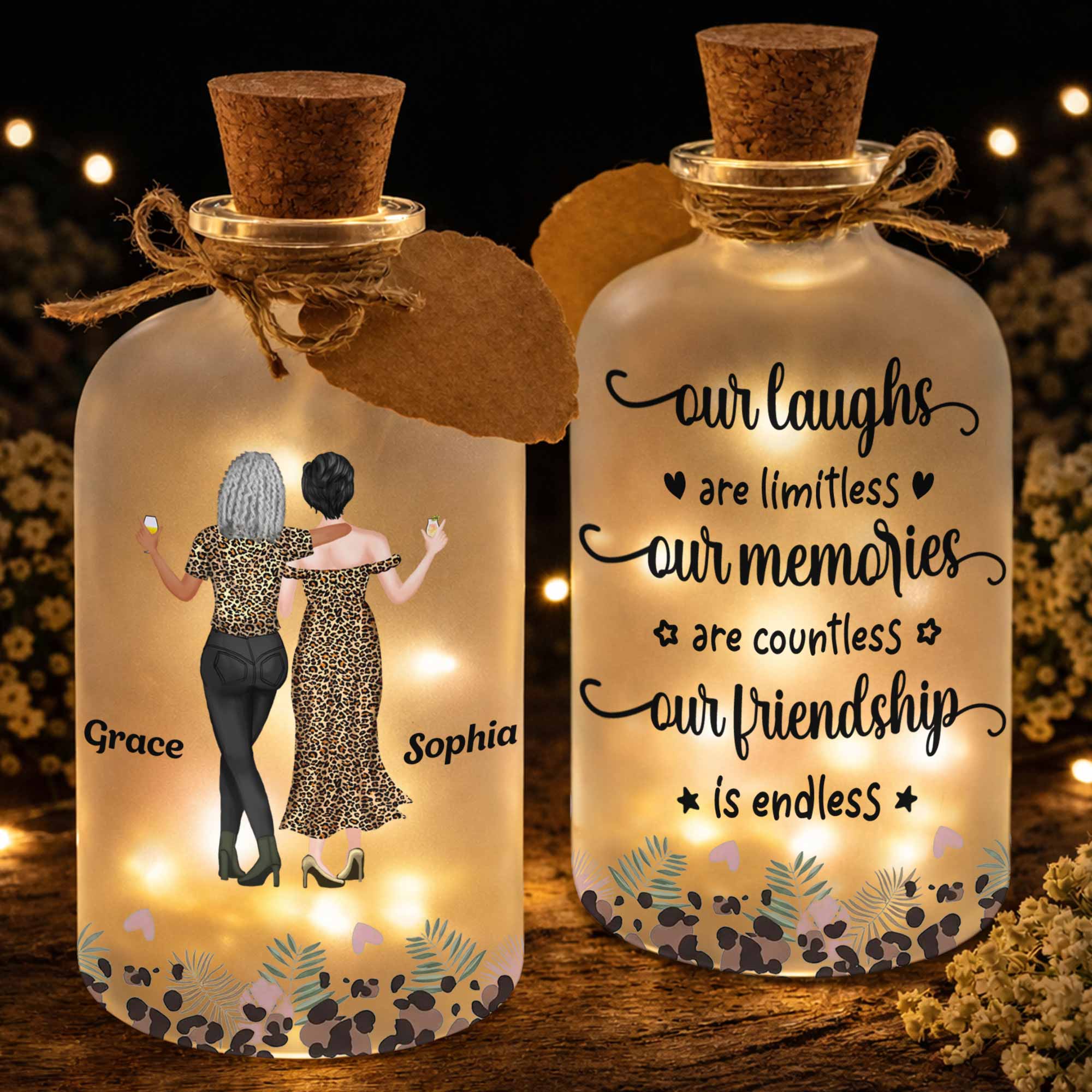 Personalized Frosted Glass Bottle Light Custom Name Gift for Best Friends
