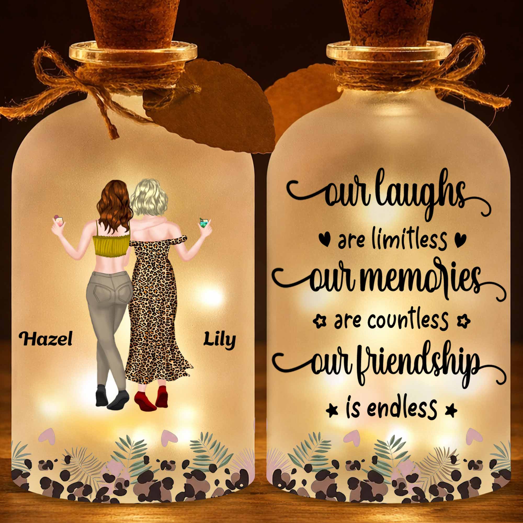 Personalized Frosted Glass Bottle Light Custom Name Gift for Best Friends