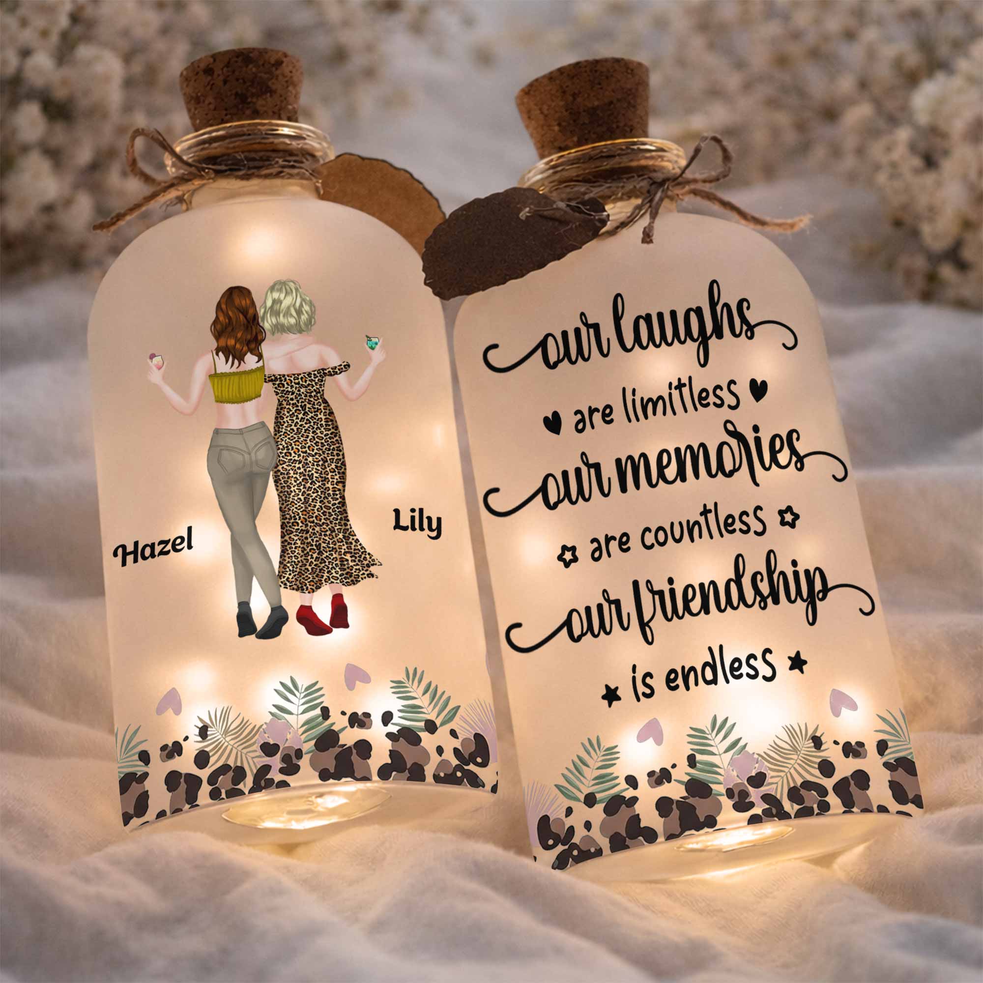 Personalized Frosted Glass Bottle Light Custom Name Gift for Best Friends