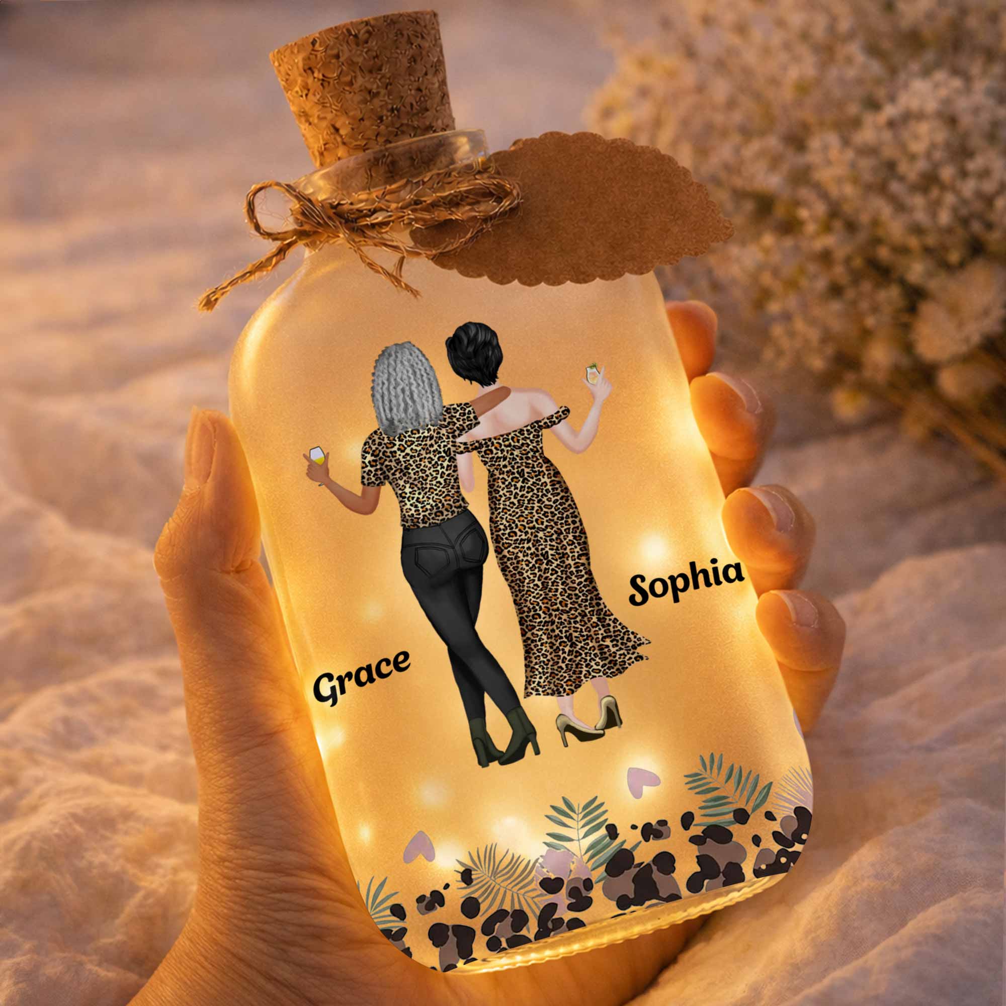Personalized Frosted Glass Bottle Light Custom Name Gift for Best Friends