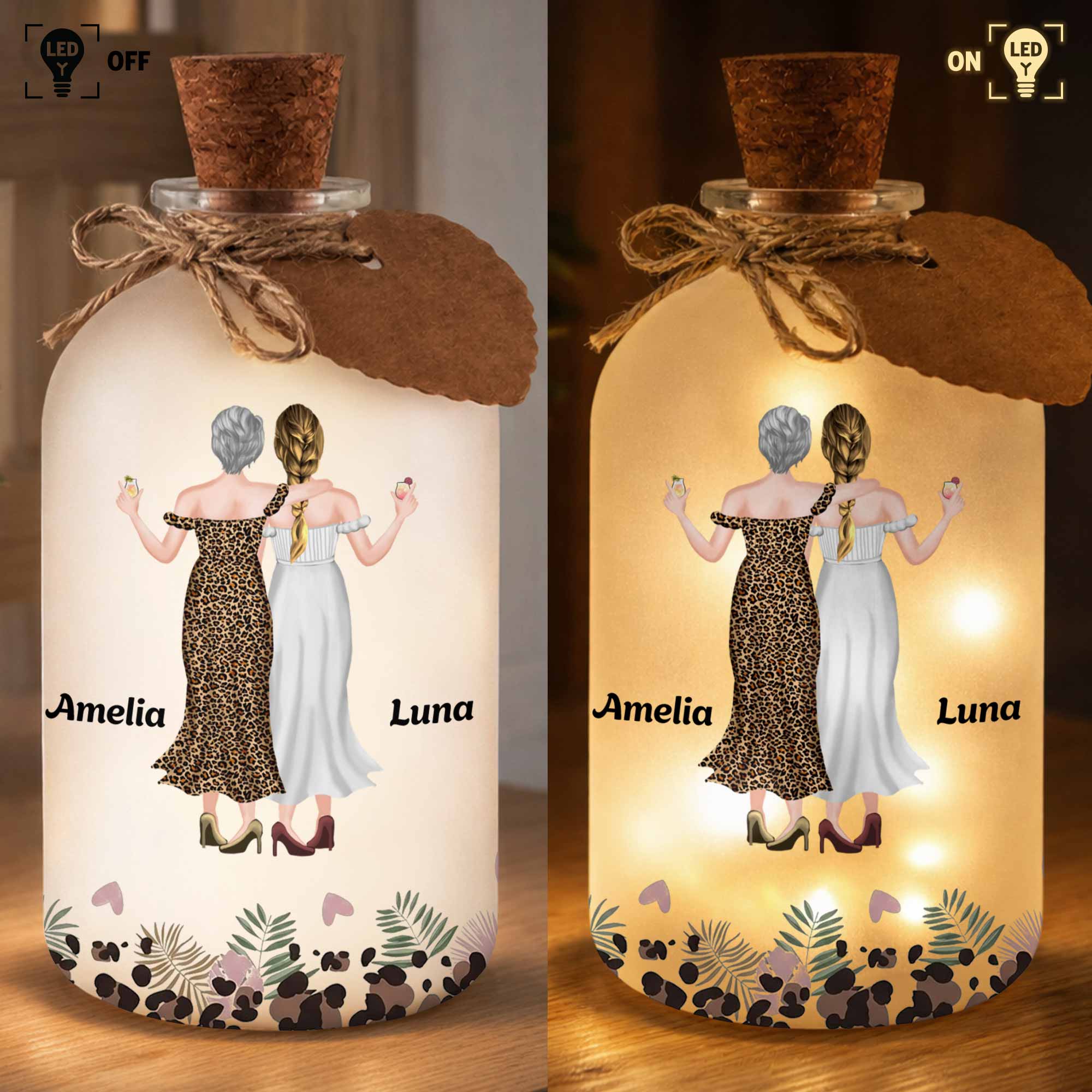 Personalized Frosted Glass Bottle Light Custom Name Gift for Best Friends