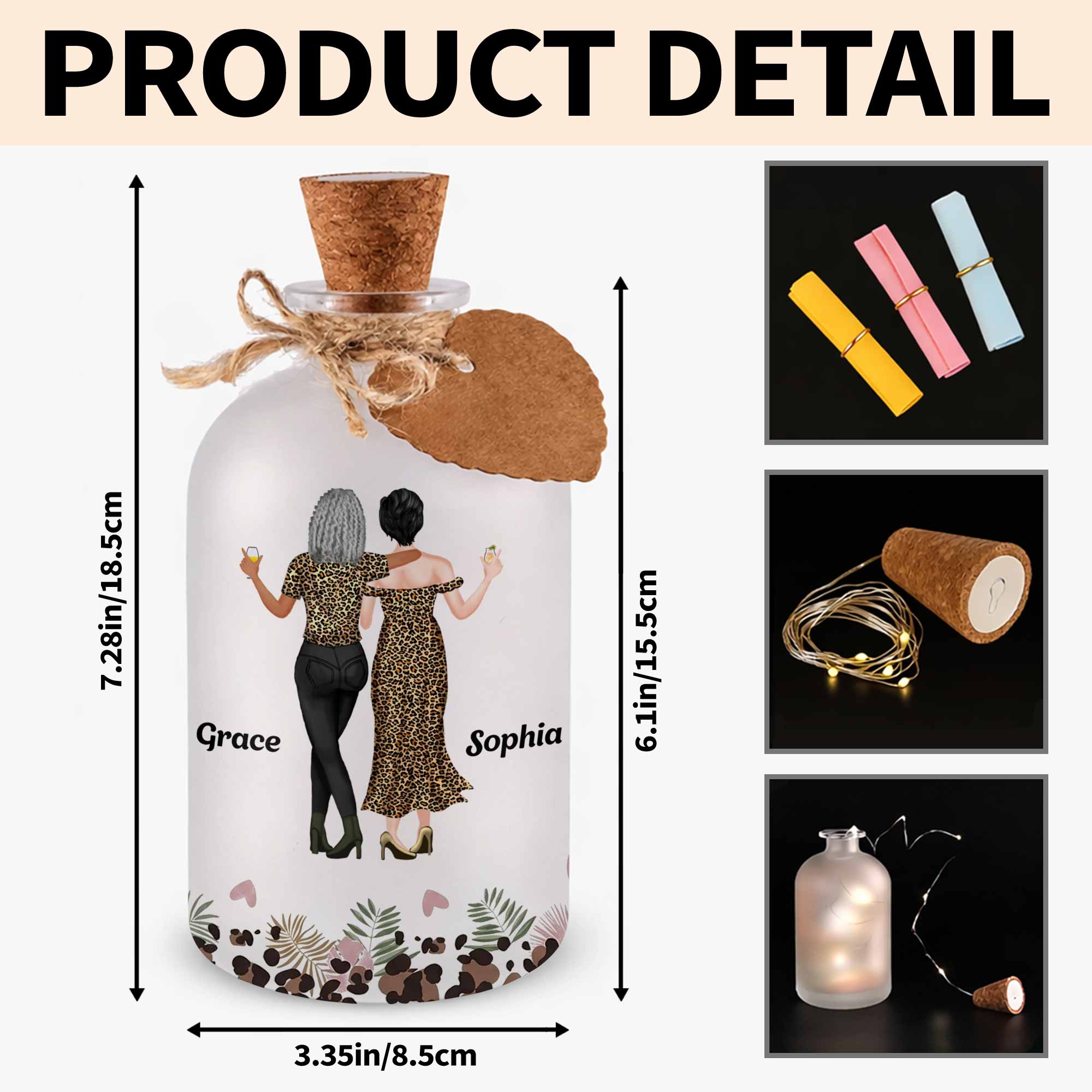 Personalized Frosted Glass Bottle Light Custom Name Gift for Best Friends