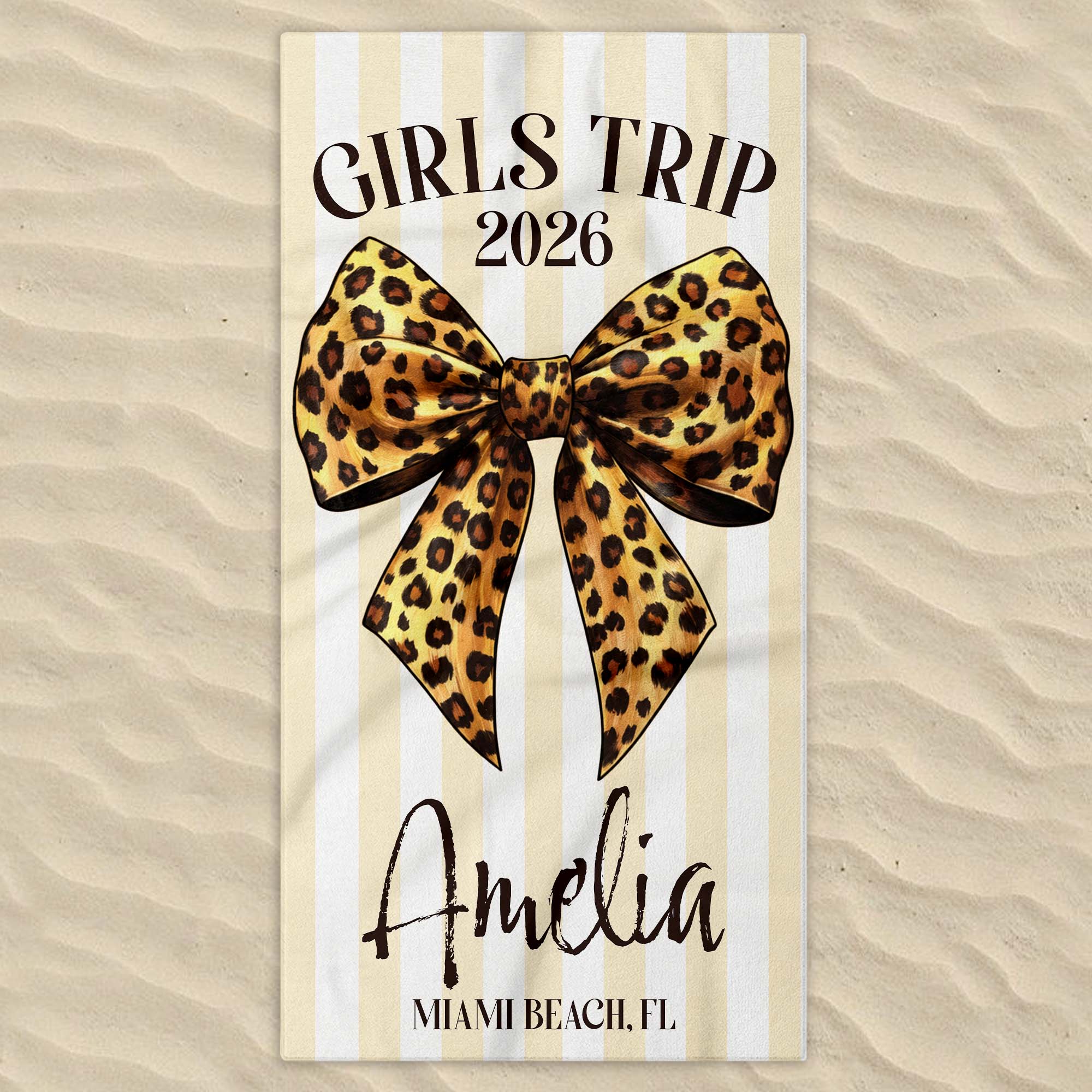 Personalized Leopard Print Beach Towel Custom Name Gift for Best Friends