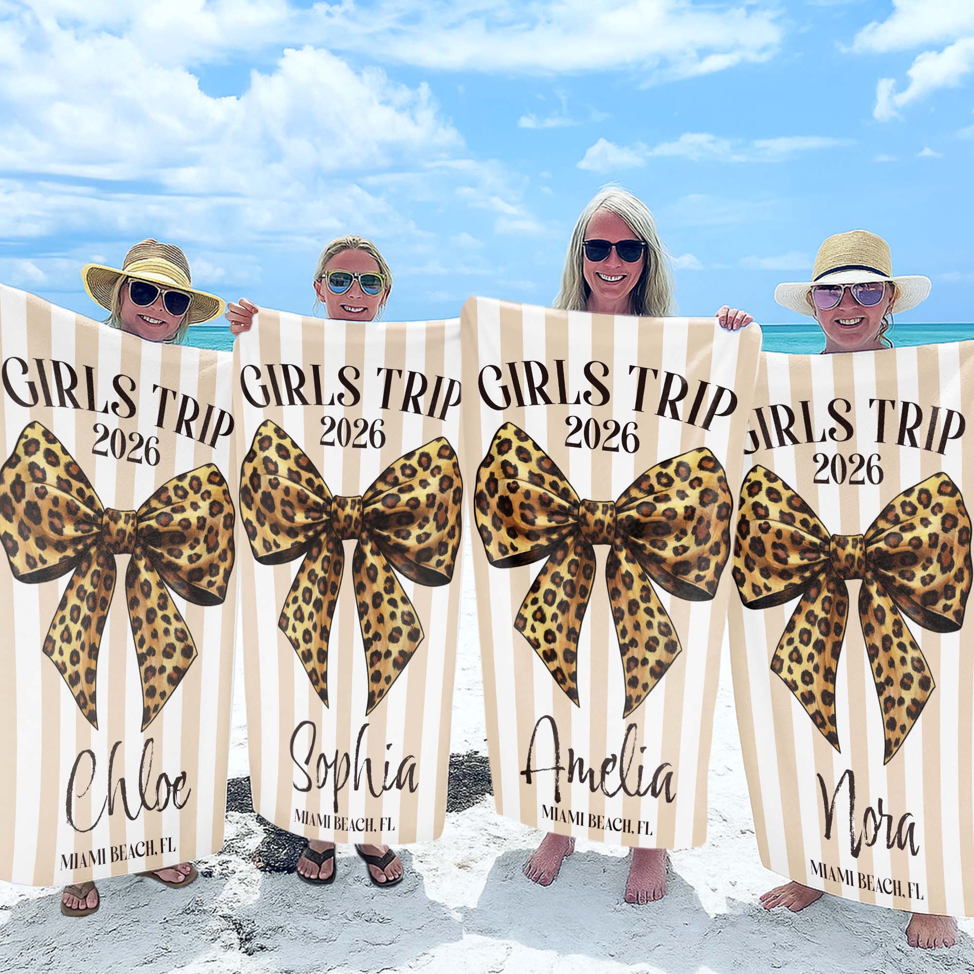 Personalized Leopard Print Beach Towel Custom Name Gift for Best Friends