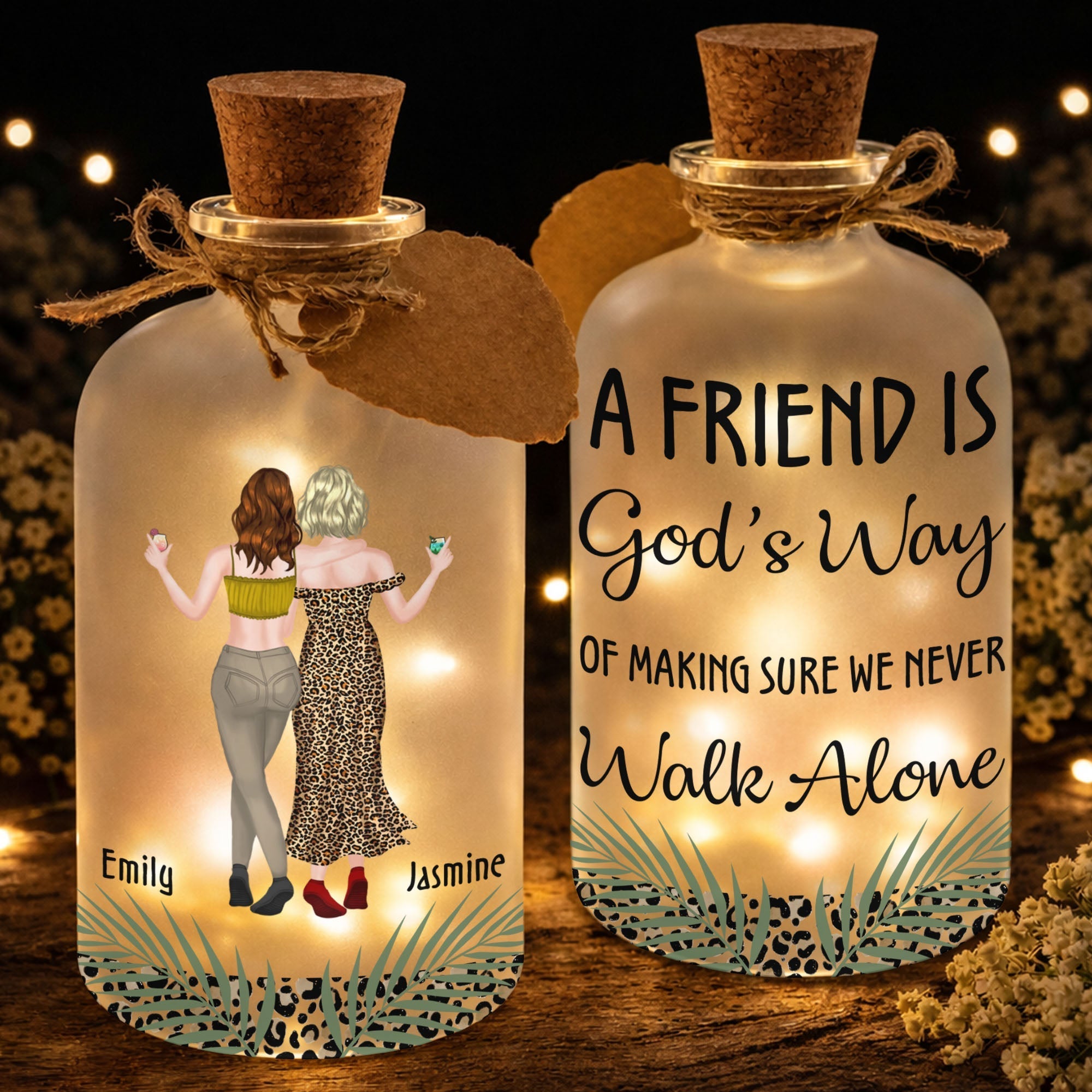 Personalized Frosted Glass Bottle Light Best Friend Gift