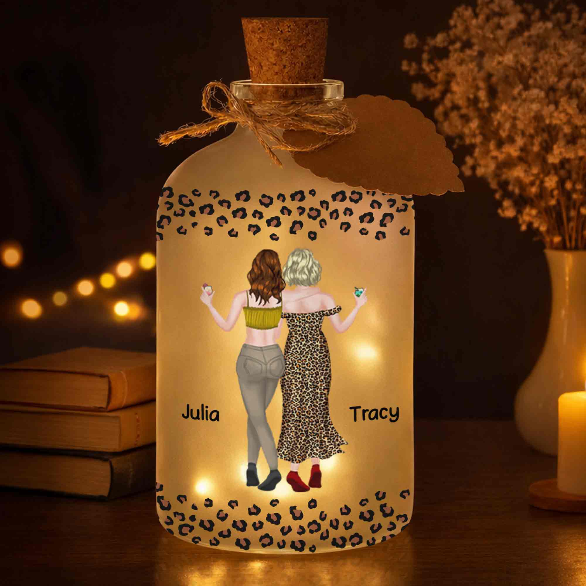 Personalized Leopard Print Short Bottle Light Custom Art Gift for Best Friend