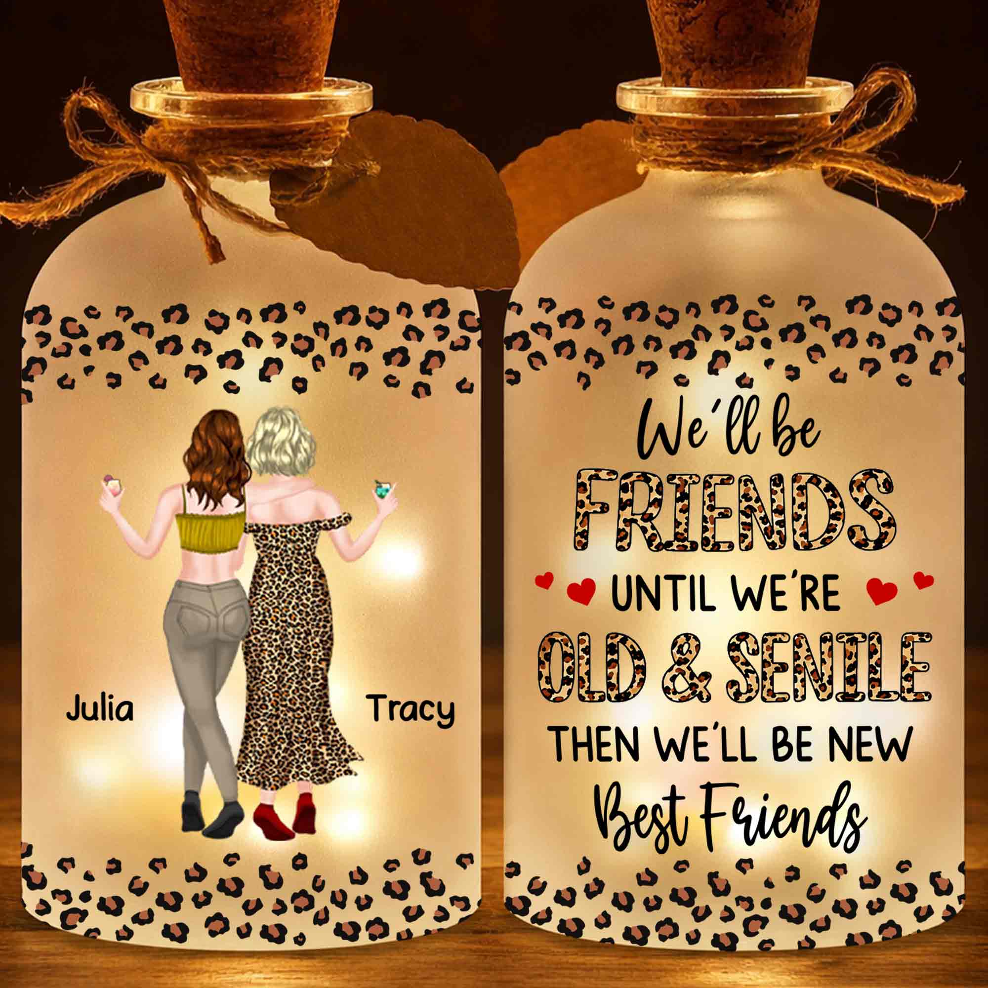 Personalized Leopard Print Short Bottle Light Custom Art Gift for Best Friend