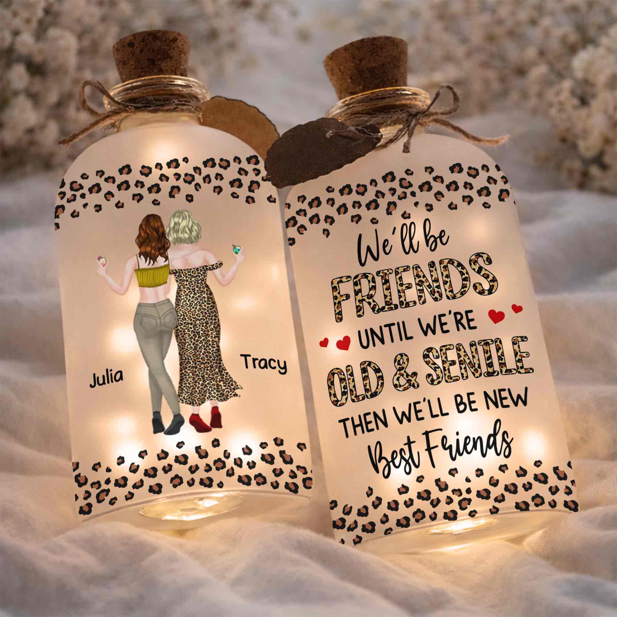Personalized Leopard Print Short Bottle Light Custom Art Gift for Best Friend