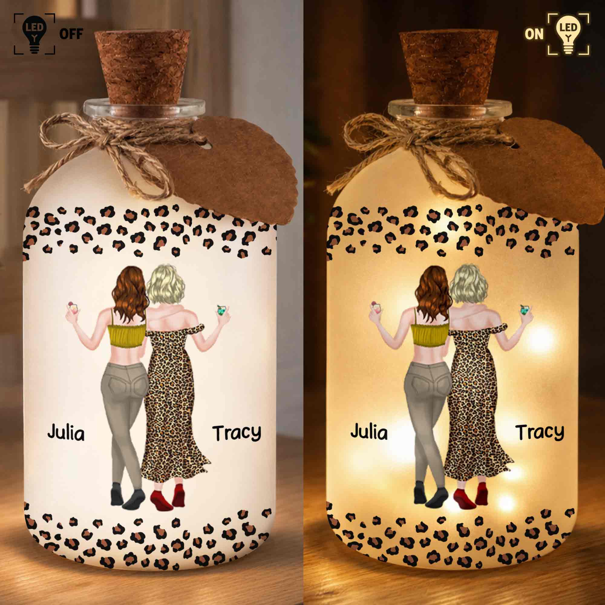 Personalized Leopard Print Short Bottle Light Custom Art Gift for Best Friend