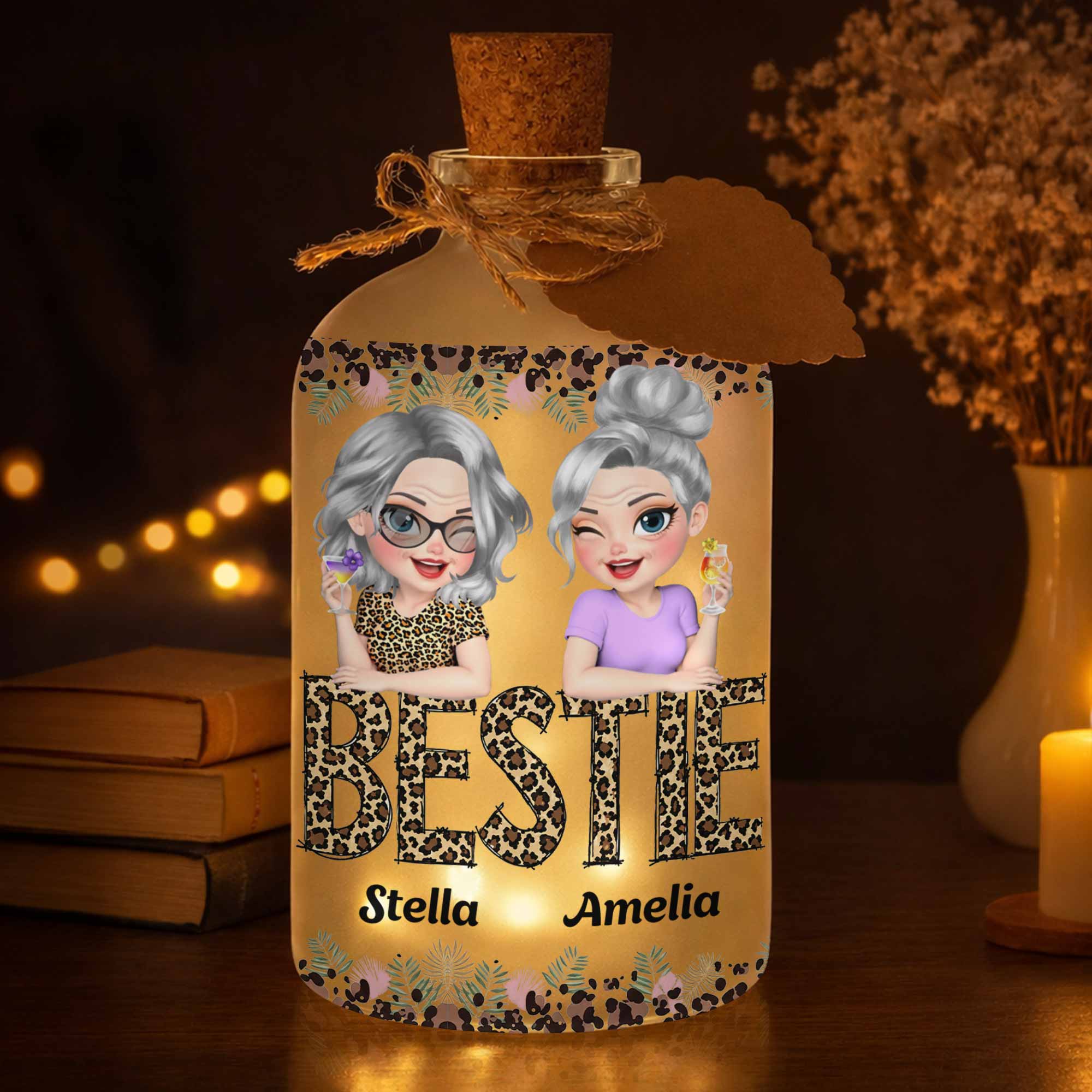 Personalized Frosted Glass Bottle Light Custom Bestie Gift