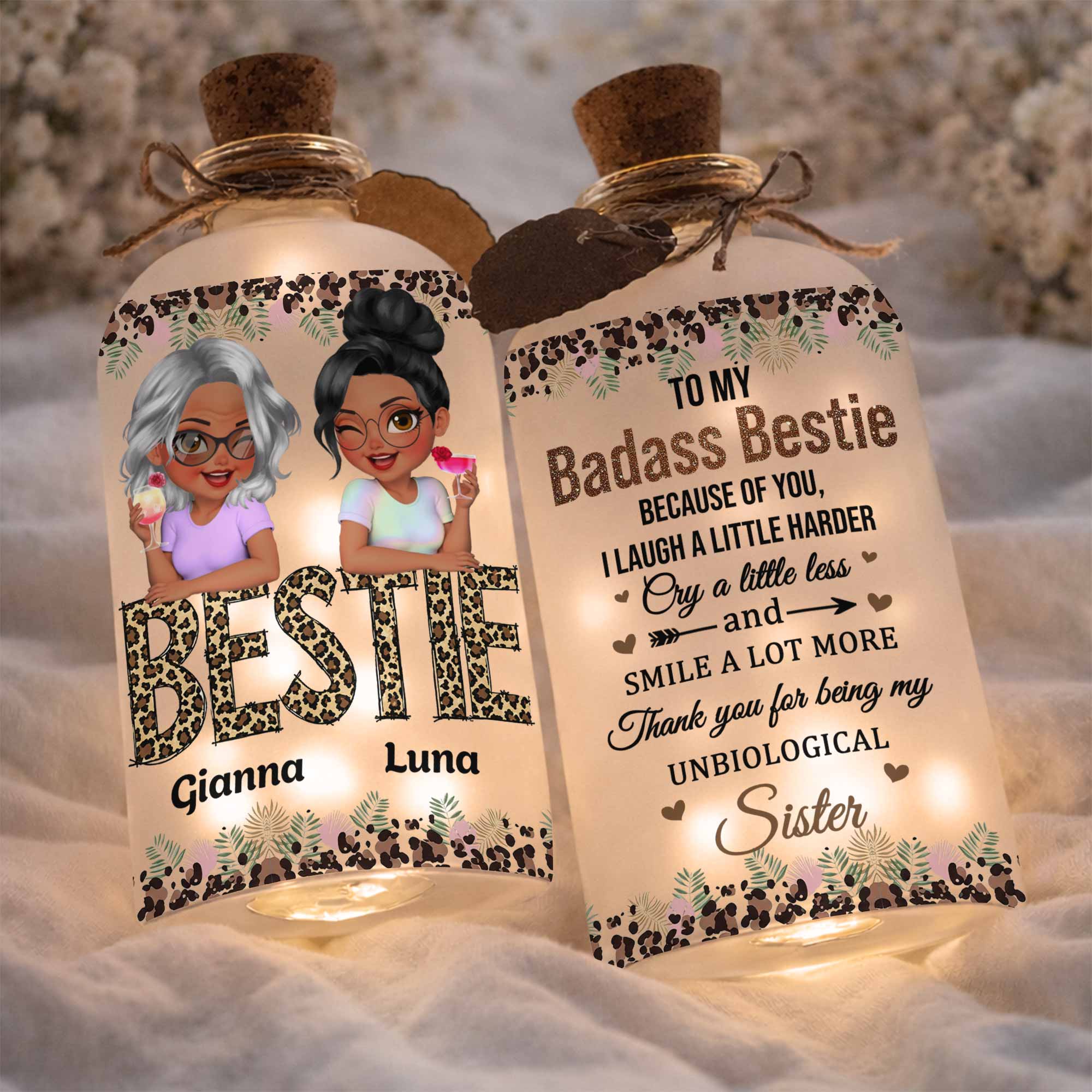 Personalized Frosted Glass Bottle Light Custom Bestie Gift
